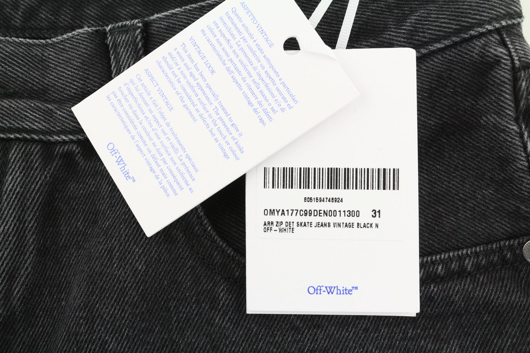 Off-White 31 Zip Detailed Skate Vintage Black 5-Pocket 81881 Size US 31 - 6 Thumbnail