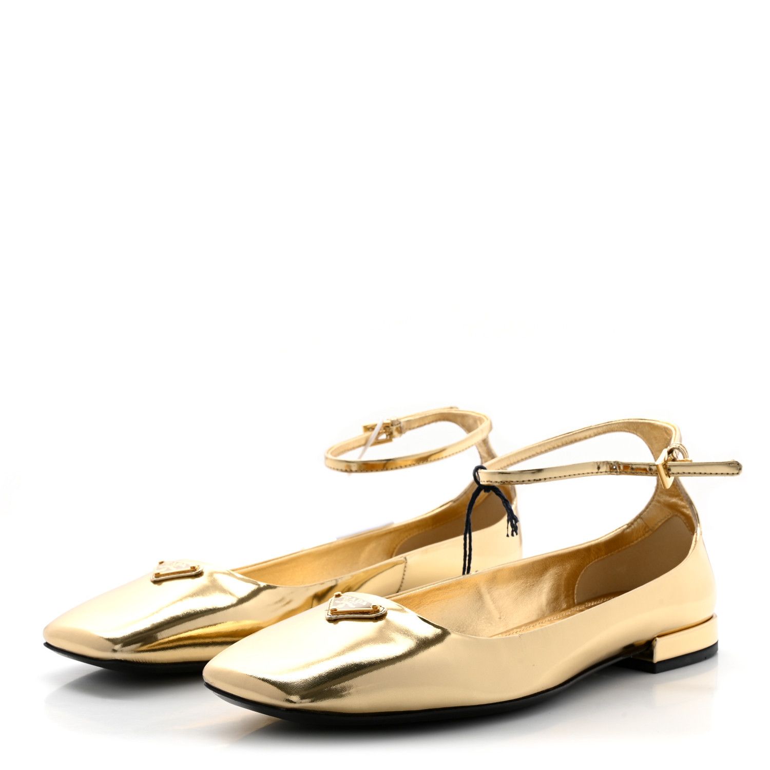 Prada o1w1db11124 Triangle Logo Patience Leather Ballerina in Gold Size US 10 / IT 40 - 3 Thumbnail