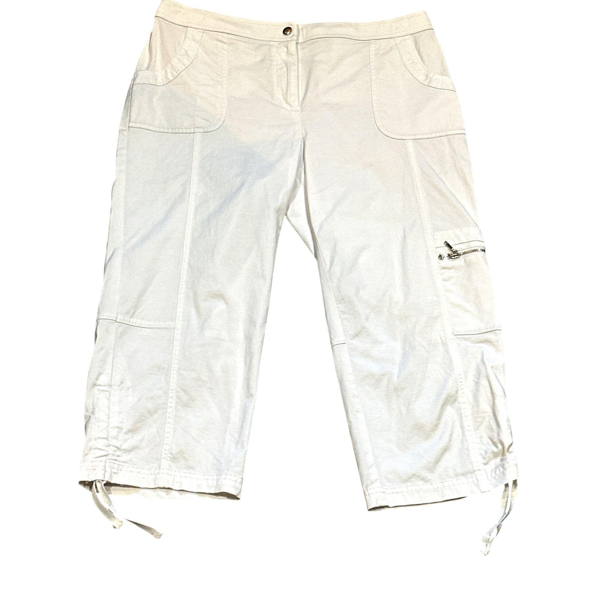 Chicos Chicos Zenergy White Cotton Capri Pants Drawstring Hem Side Size 33" - 11 Thumbnail