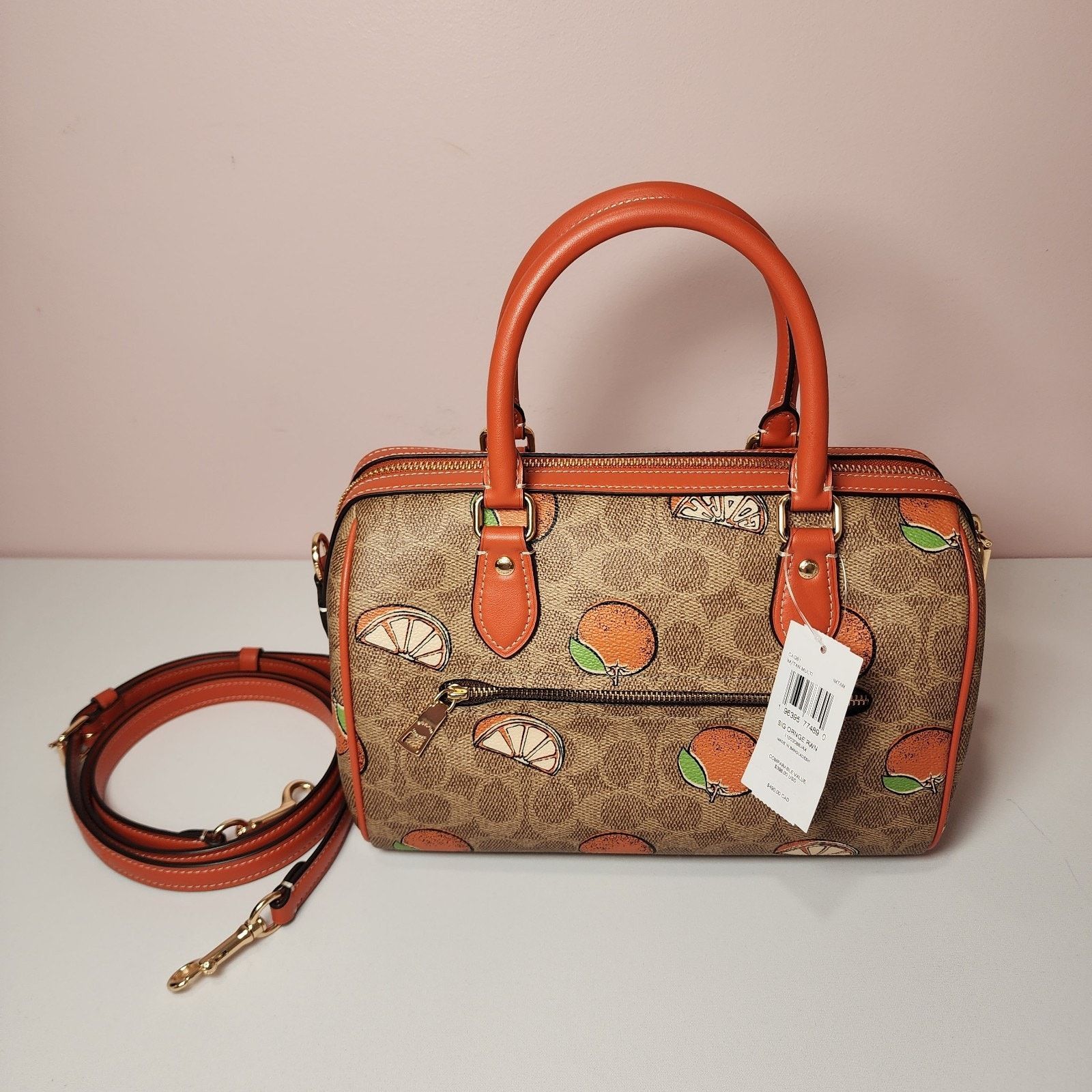 Coach Coach Rowan CAQ61 Satchel Bag Signature Canvas Orange Print Size ONE SIZE - 7 Thumbnail