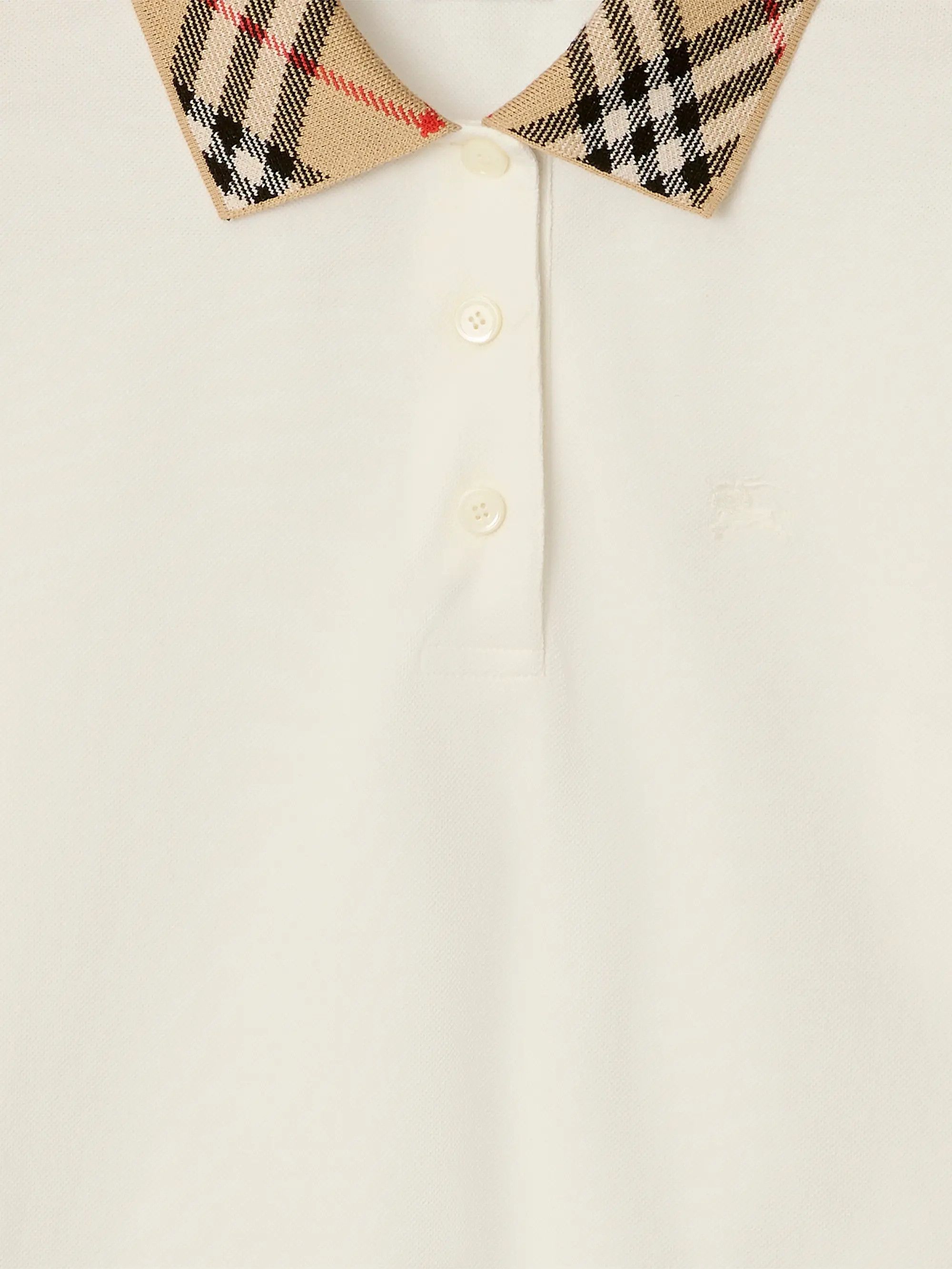 Burberry os11x0126 Imogen Check-Collar Polo Shirt in Chalk Size L / US 10 / IT 46 - 4 Thumbnail