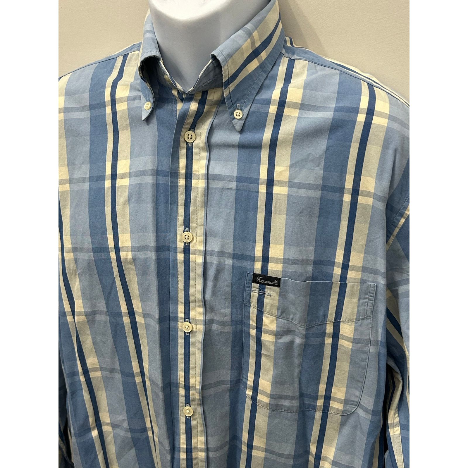 Faconnable Faconnable Vintage Blue Beige Plaid Shirt M France Size US M / EU 48-50 / 2 - 4 Thumbnail