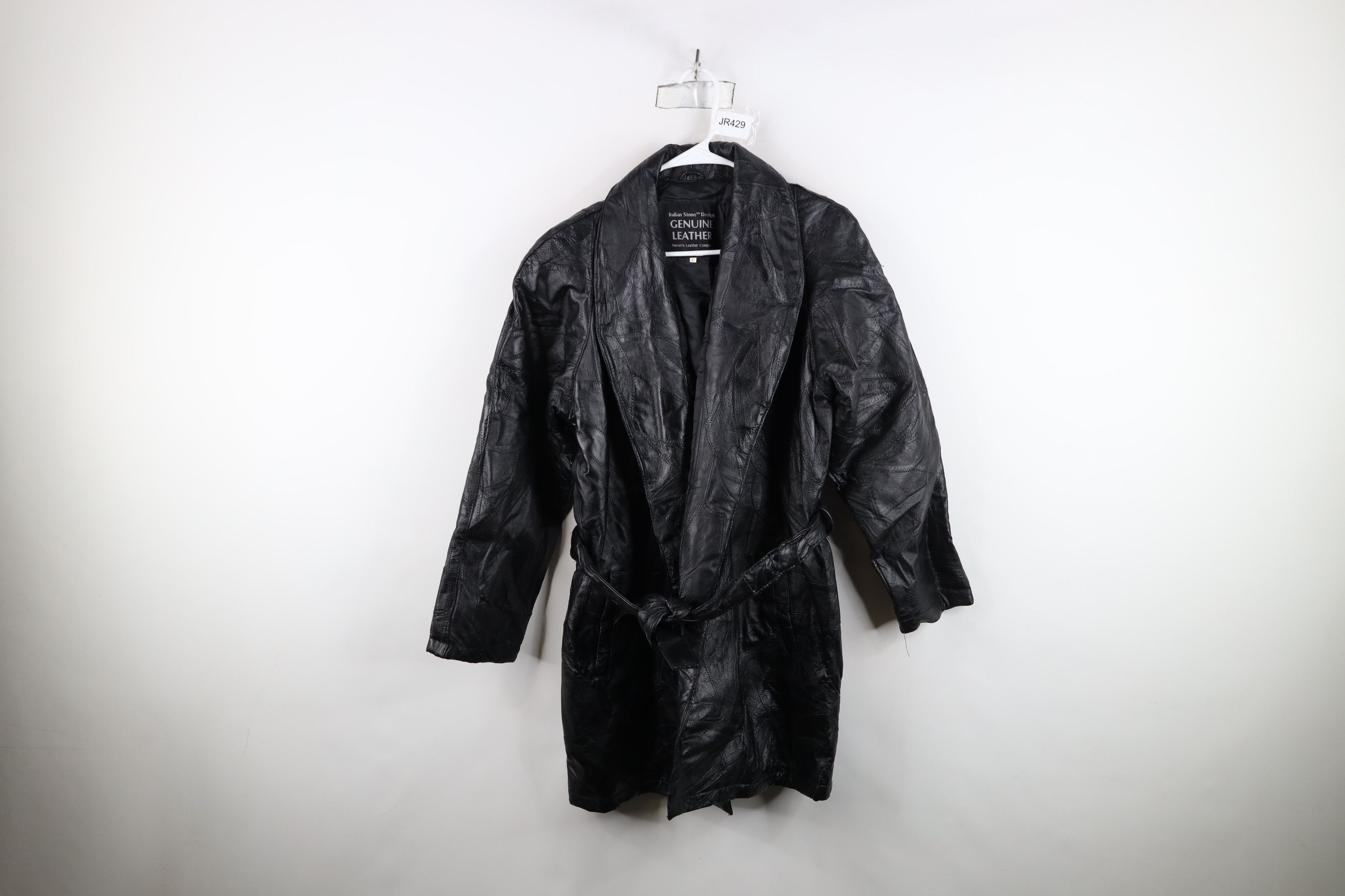 Vintage 90s Streetwear Belted Leather Trench Coat Jacket