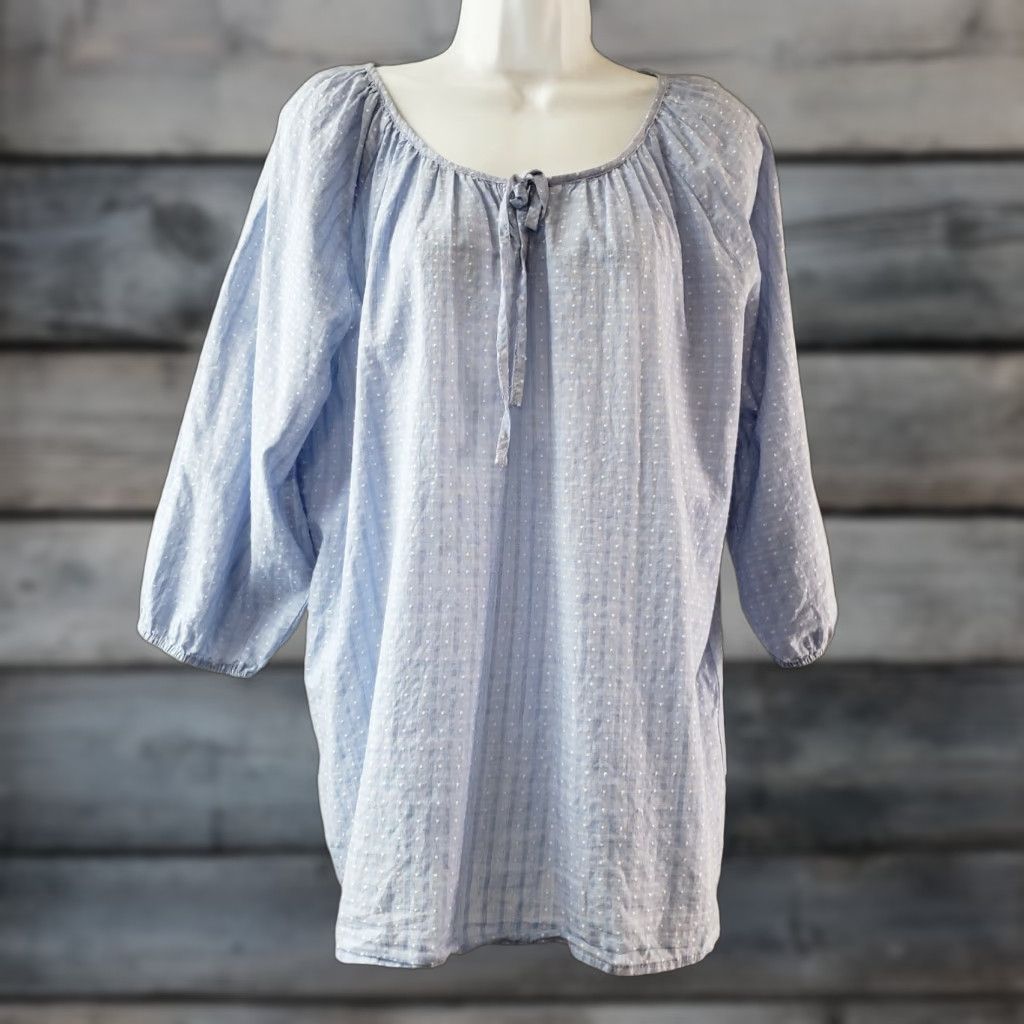 Vintage Grand & Green Womens Blouse Shirt 3/4 Sleeve Blue White Polka Dots Cotton Large Size L / US 10 / IT 46 - 1 Thumbnail