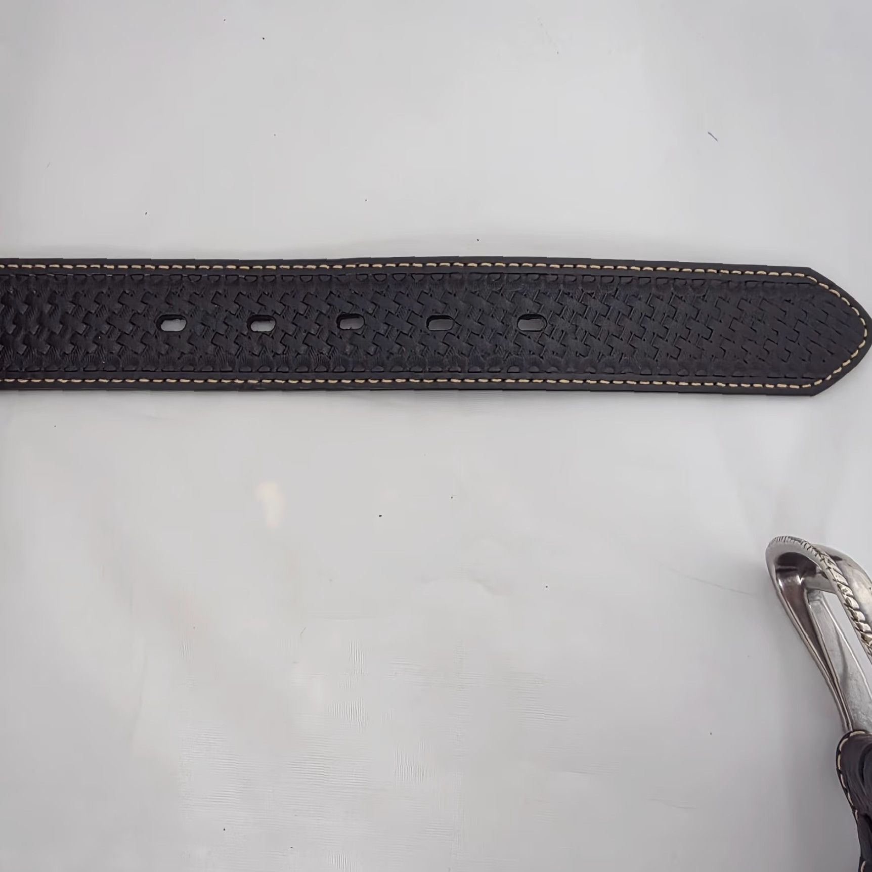 Vintage LARRY MAHAN Western Belt Buckle Black Genuine Leather Silver Stars Men’s Size 38 Belt Size 38 - 6 Thumbnail