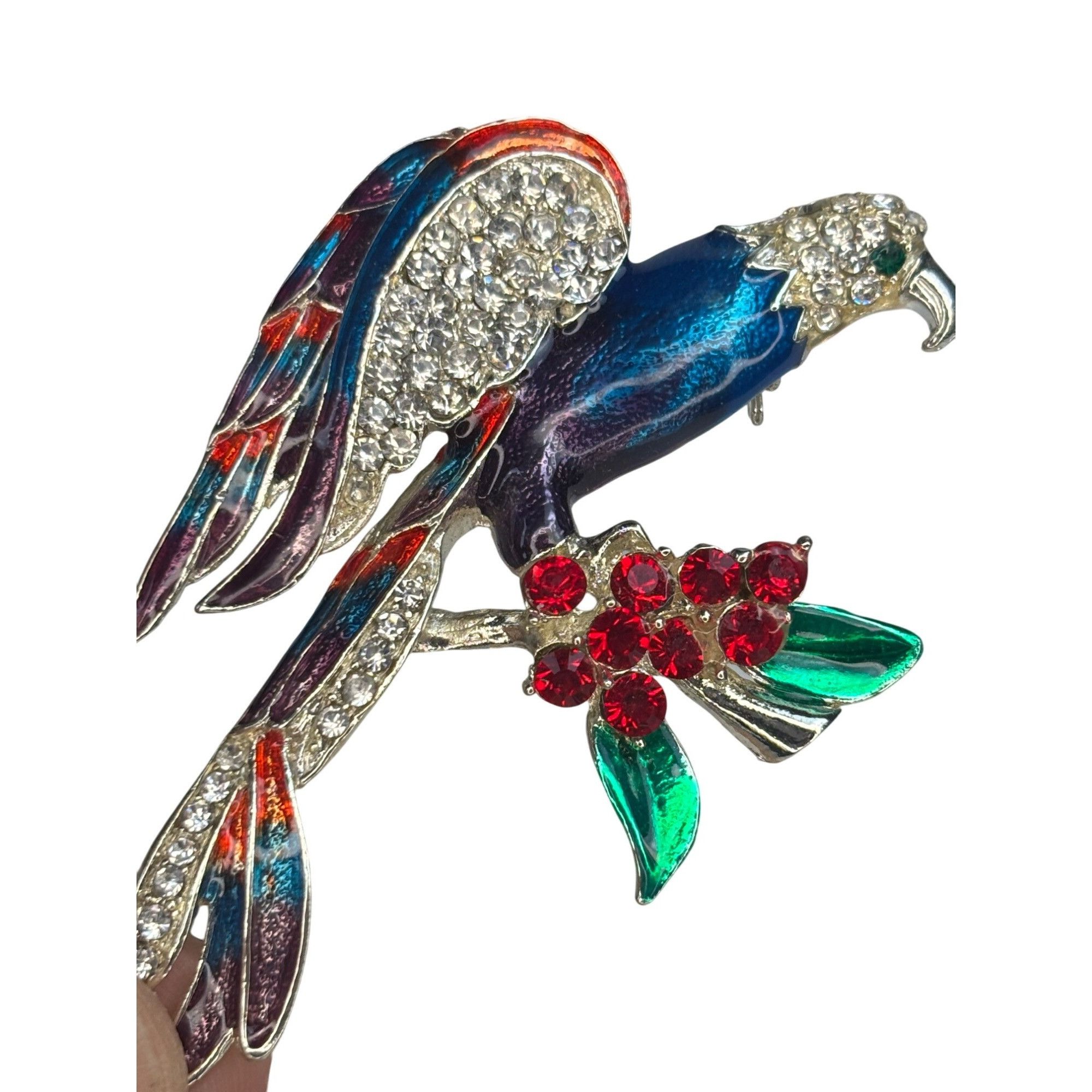 Other Vintage Rhinestone Eagle hawk Brooch With Red & Green Accent Size ONE SIZE - 1 Thumbnail