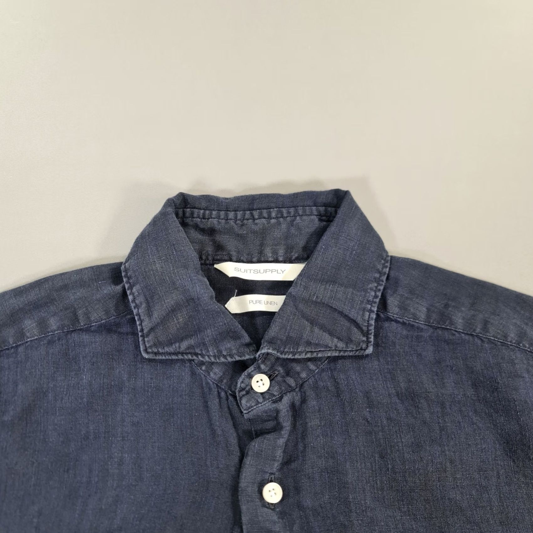 Suitsupply Suitsupply Shirt Navy Blue 14.5 100% Linen Long Sleeve Button-Up Casual Men’s Shirt Size US M / EU 48-50 / 2 - 2 Thumbnail