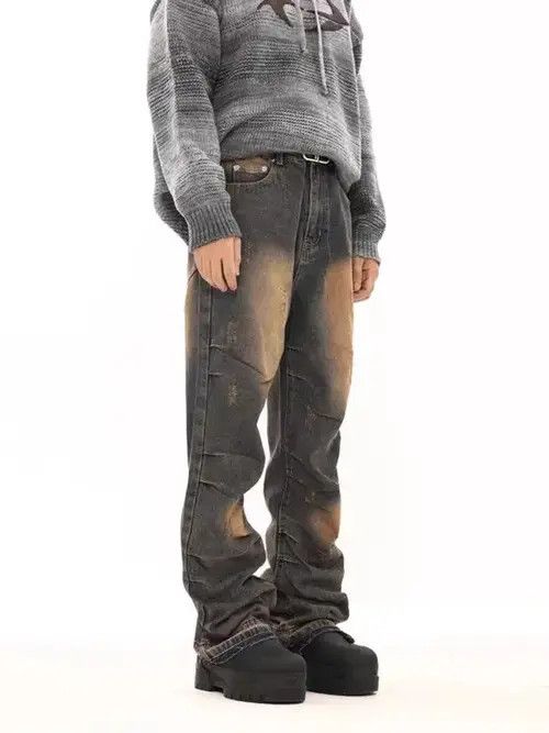 Japanese Brand × Jean Retro yellow mud-dyed distressed wide-leg loose jeans Size US 32 / EU 48 - 3 Thumbnail