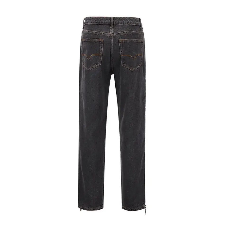 Japanese Brand Straight Frayed Jeans Side Zipper Harajuku Style Loose Pants Size US 30 / EU 46 - 5 Thumbnail