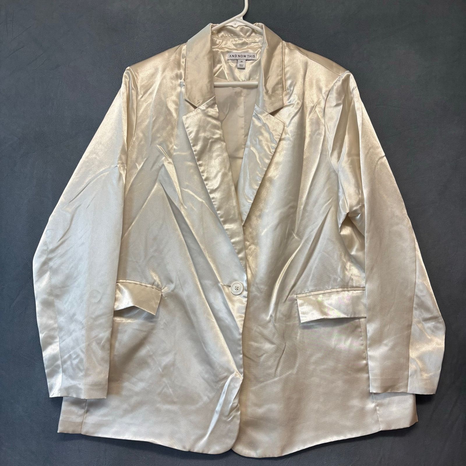 Other And Now This Satin Blazer 2X Champagne Oversize Chic Jacket Size XXL / US 16-18 / IT 52-54 - 2 Thumbnail