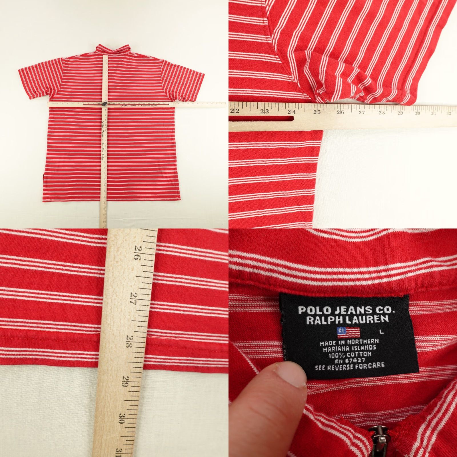 Ralph Lauren VINTAGE Ralph Lauren Polo Shirt Mens Large Red White Stripes 1/4 Zip Activewear Y2K Size US L / EU 52-54 / 3 - 8 Thumbnail
