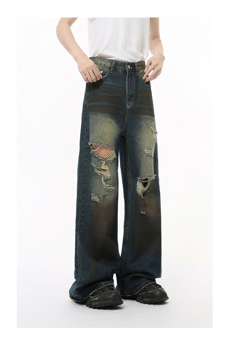 Japanese Brand × Jean American high street distressed straight-leg ripped jeans Size US 32 / EU 48 - 2 Thumbnail