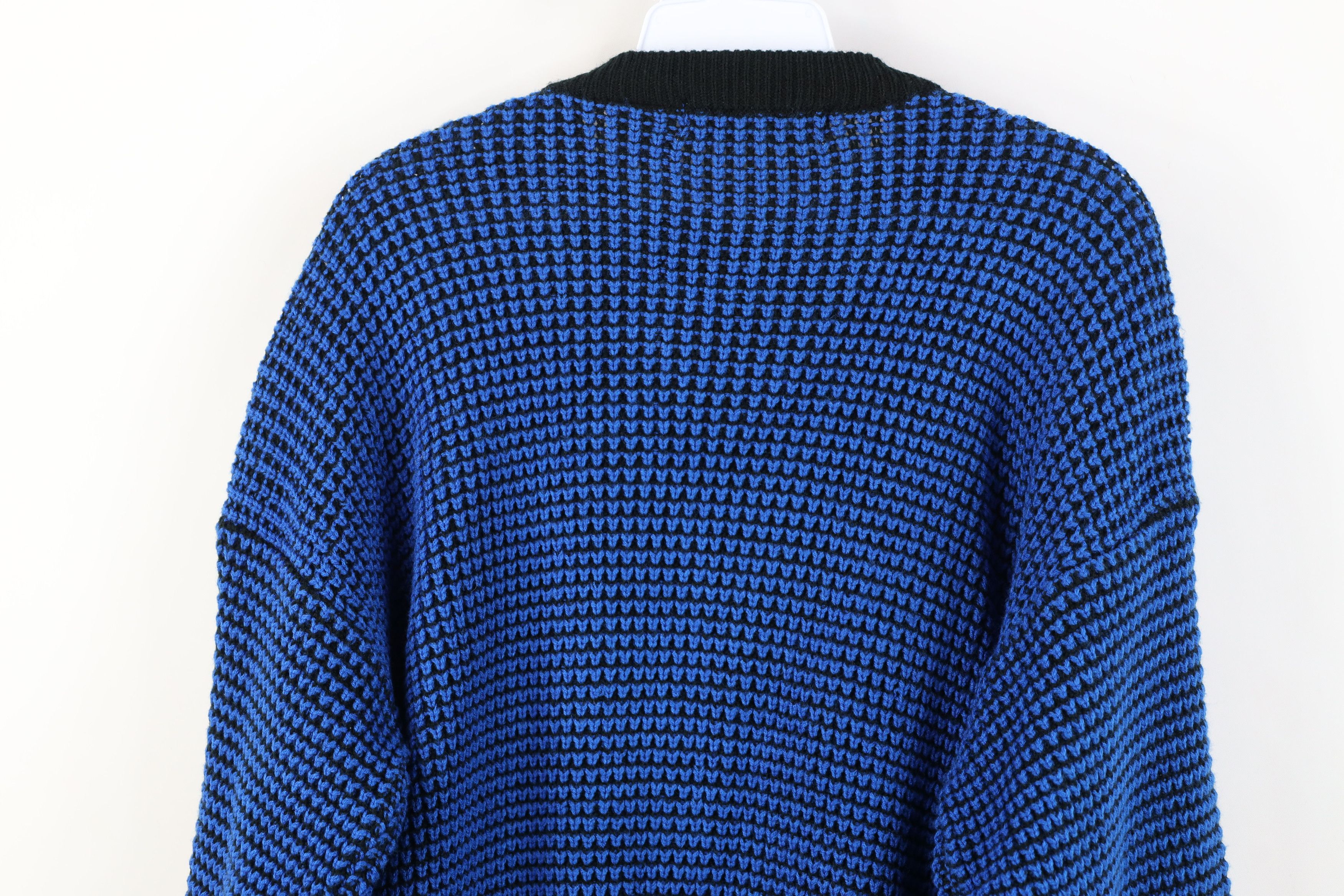 Vintage Vintage 90s Streetwear Trim Chunky Thermal Knit Sweater Blue Size US M / EU 48-50 / 2 - 10 Thumbnail