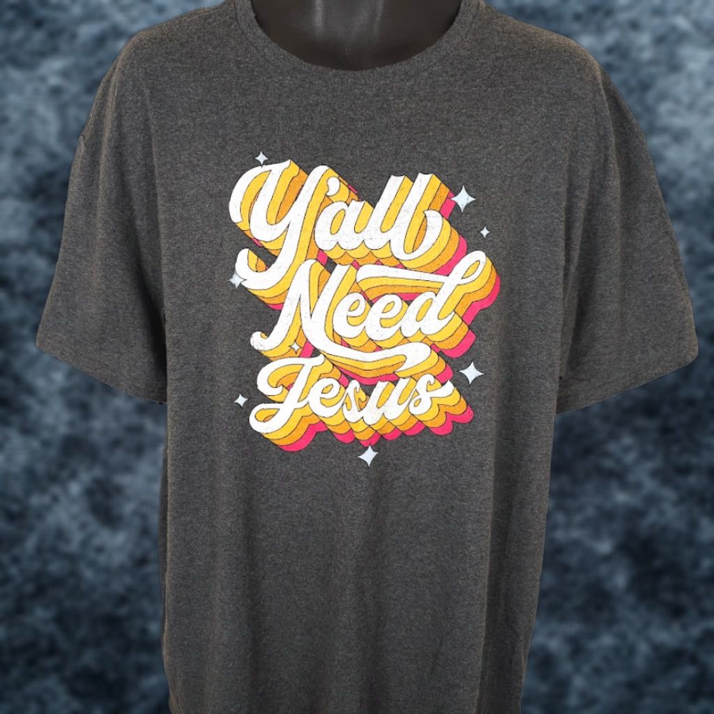 Vintage Yall Need Jesus T Shirt Mens XL Gray Jesus Christ Christian Funny Size US XL / EU 56 / 4 - 1 Thumbnail