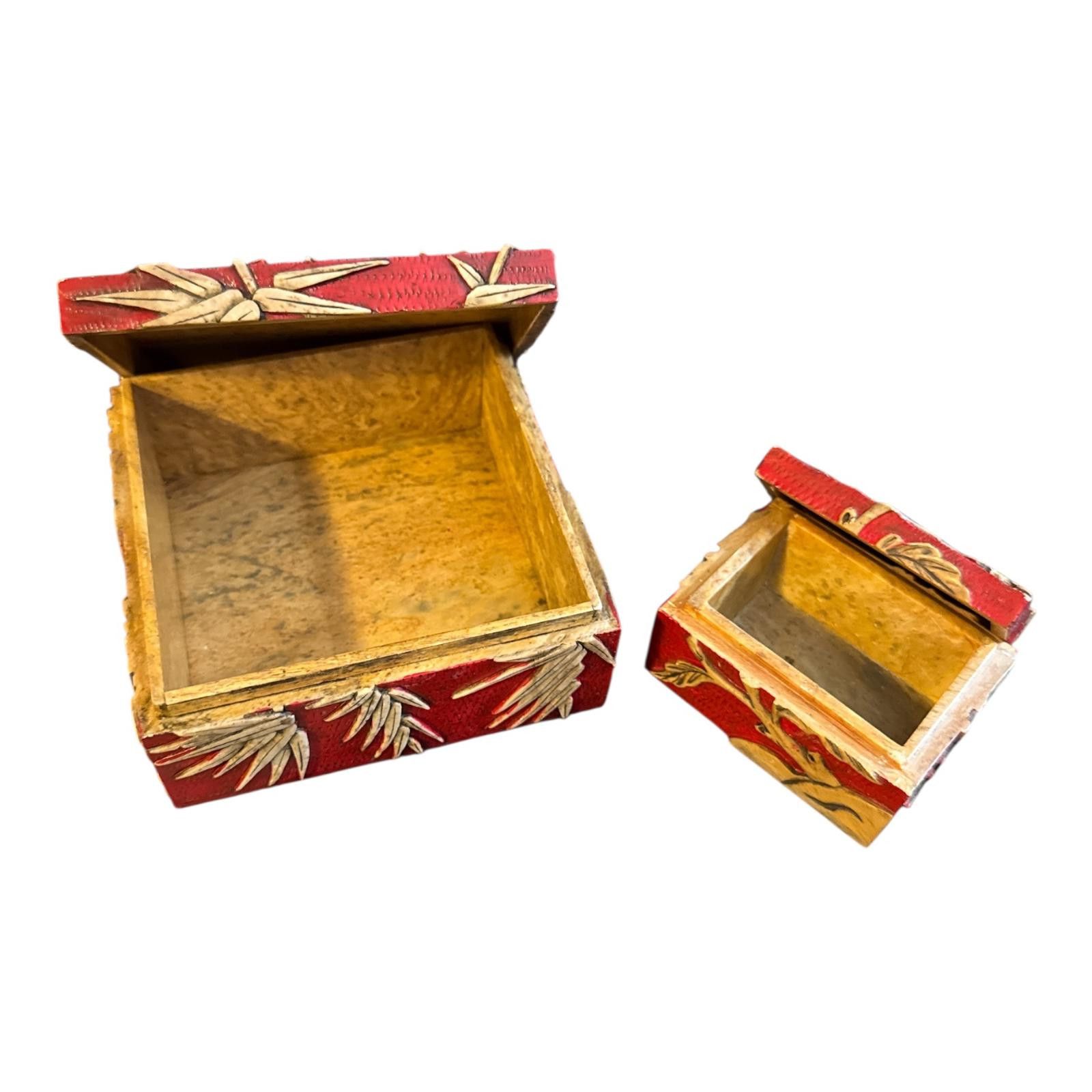2120 Handcrafted 3 Vintage Asian-Inspired Red and Gold Decorative Stone Boxes Size ONE SIZE - 6 Thumbnail