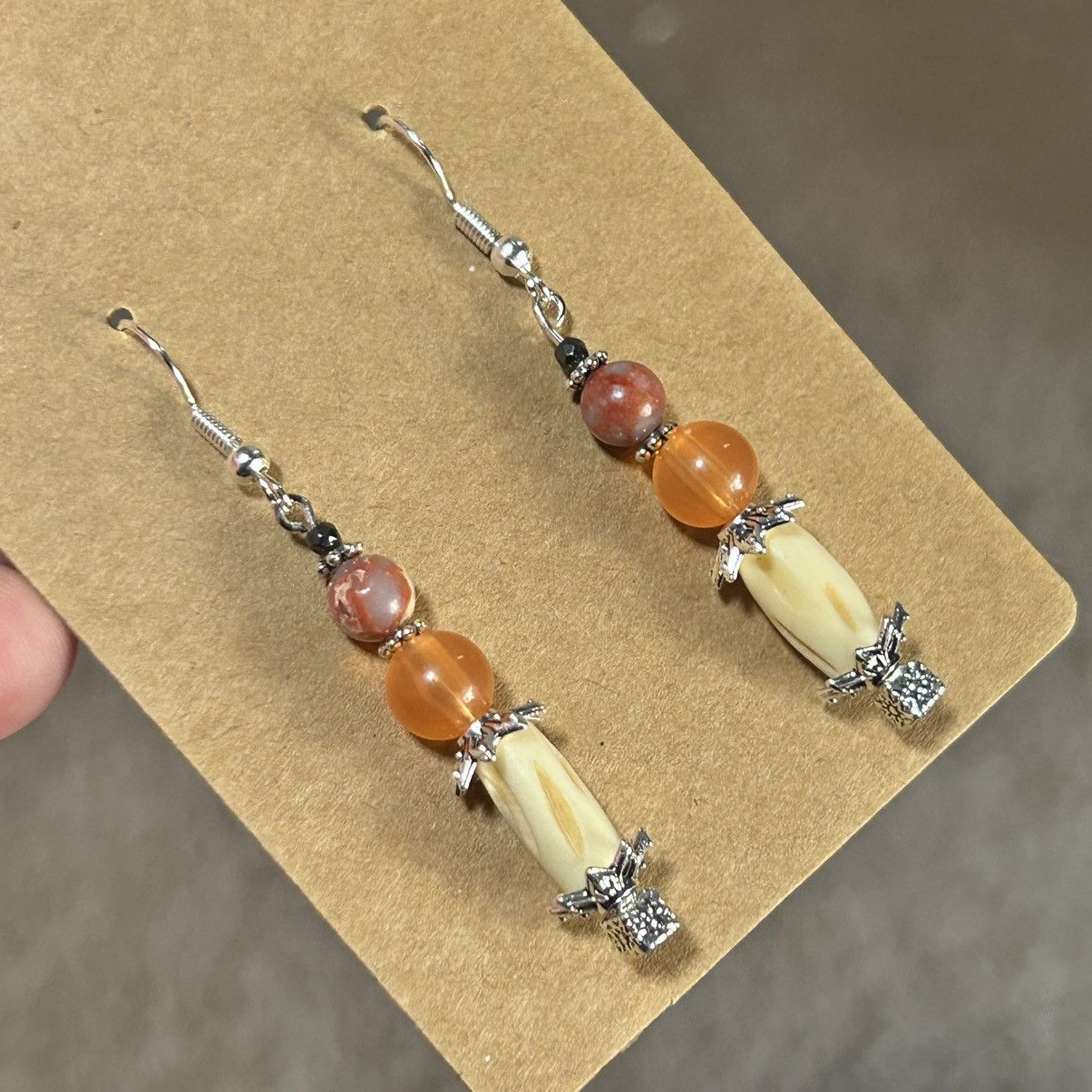 Handmade Handcrafted salvaged vintage bead dyed agate earrings Size ONE SIZE - 1 Thumbnail