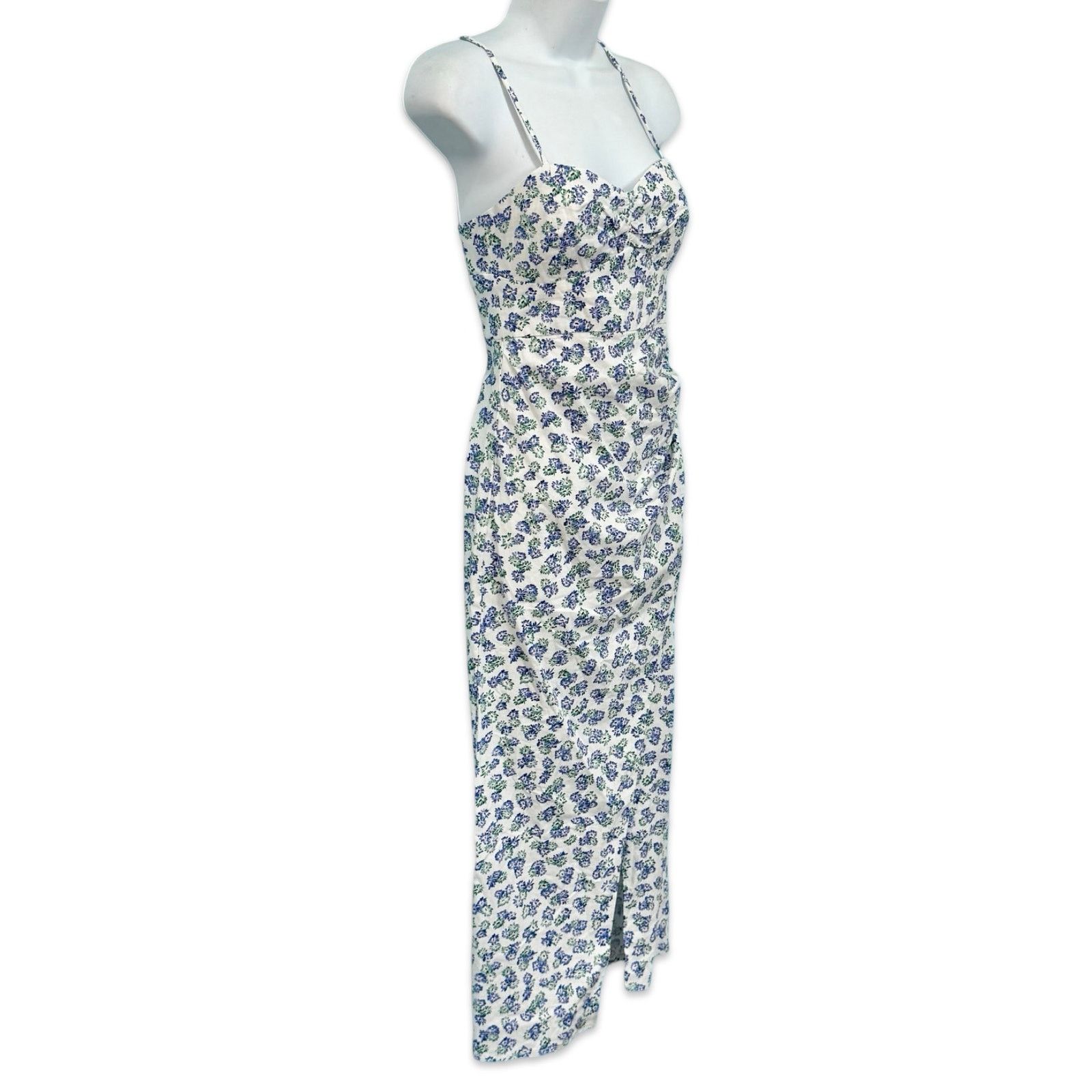 zara blue and green floral dress White Cross Strap Midi XS NEW lydiarose