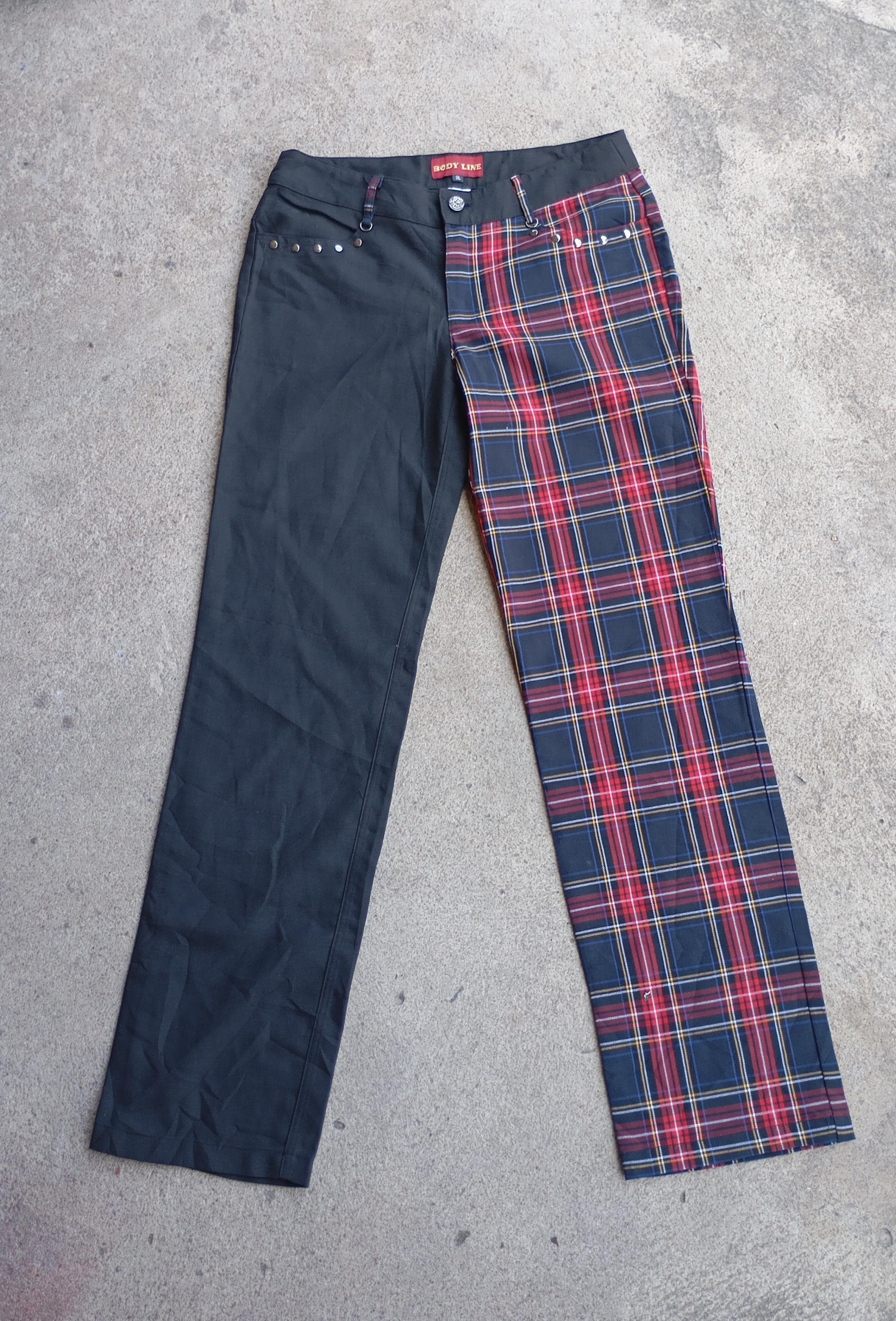 Japanese Brand Body line Combine checked pants nice design style punk Size 28" / US 6 / IT 42 - 1 Thumbnail