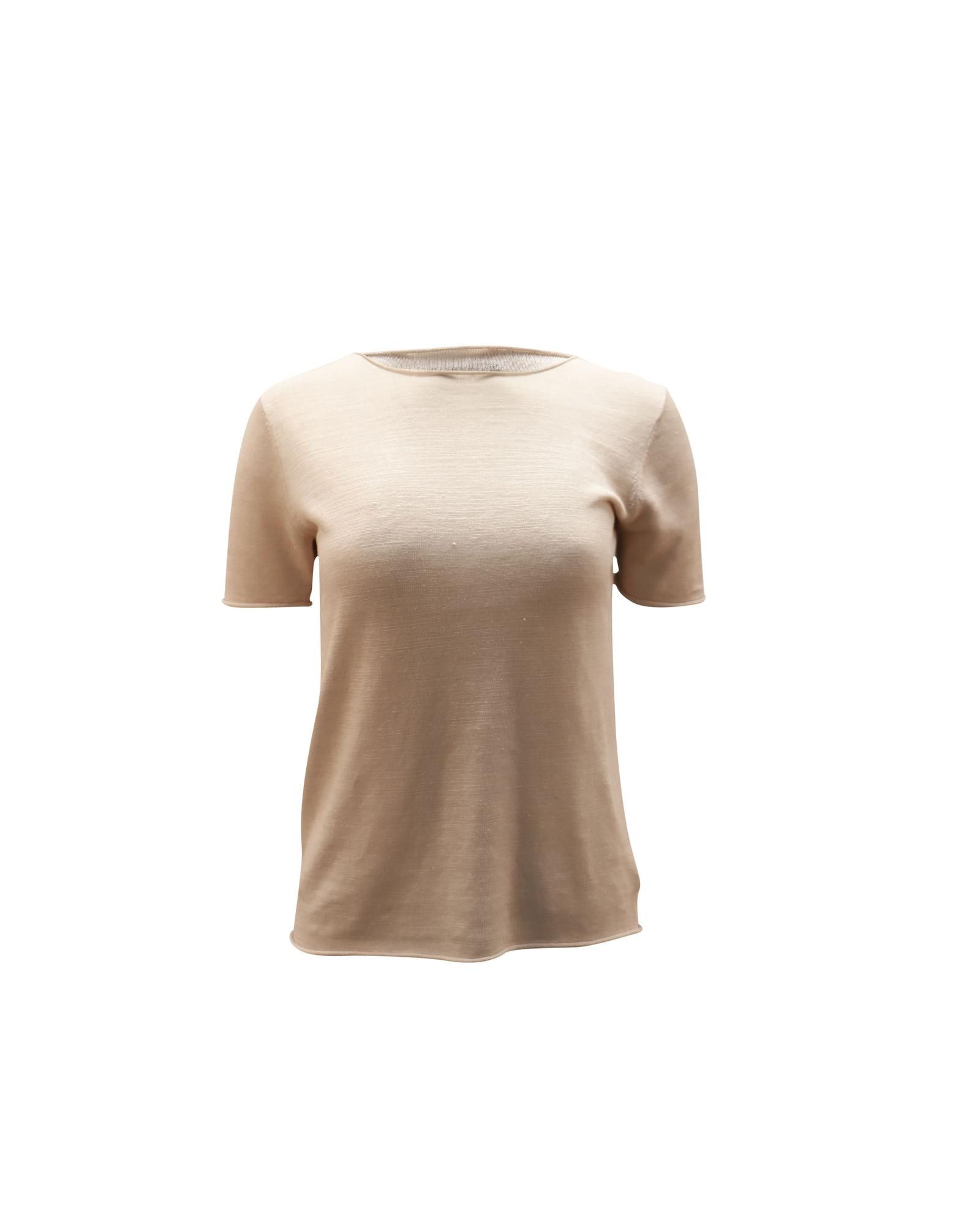 image of Theory Minimalist Beige Cashmere T-Shirt With Rolled Edges, Women's (Size XS)