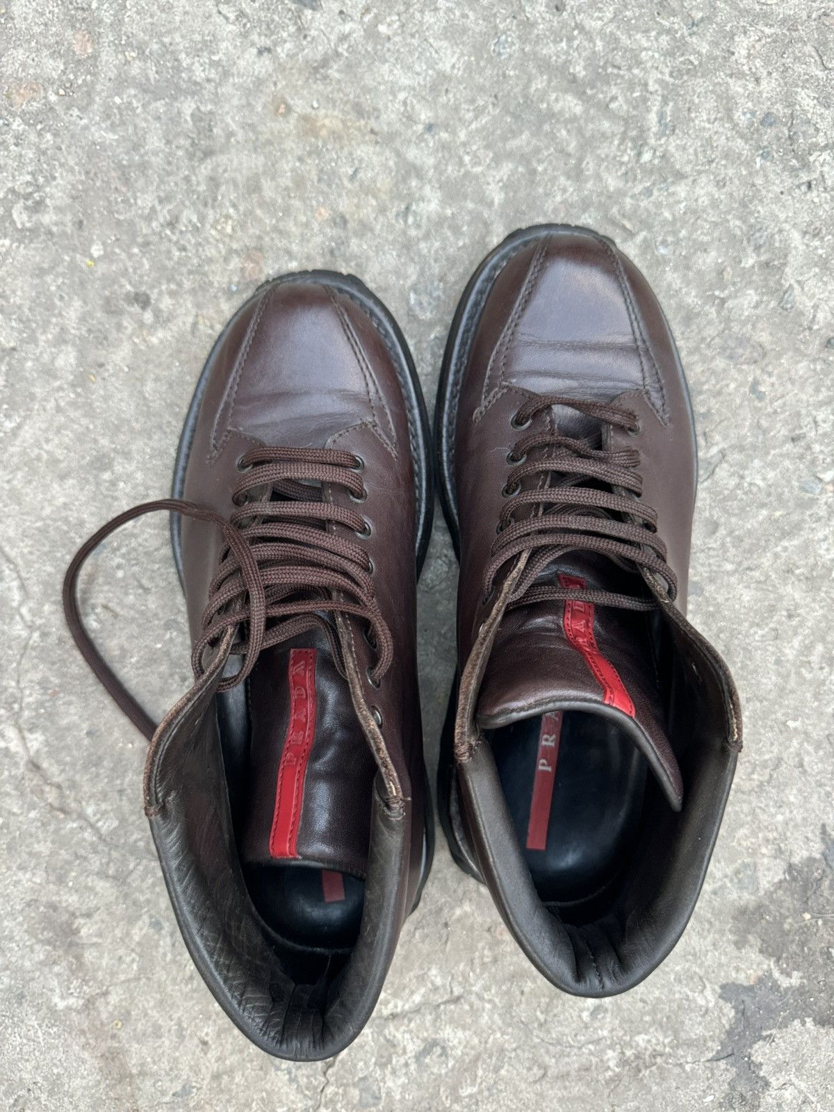 Prada × Vintage Prada Vintage Leather Brown Red Tab Boots size 39 Size US 8.5 / IT 38.5 - 24 Thumbnail