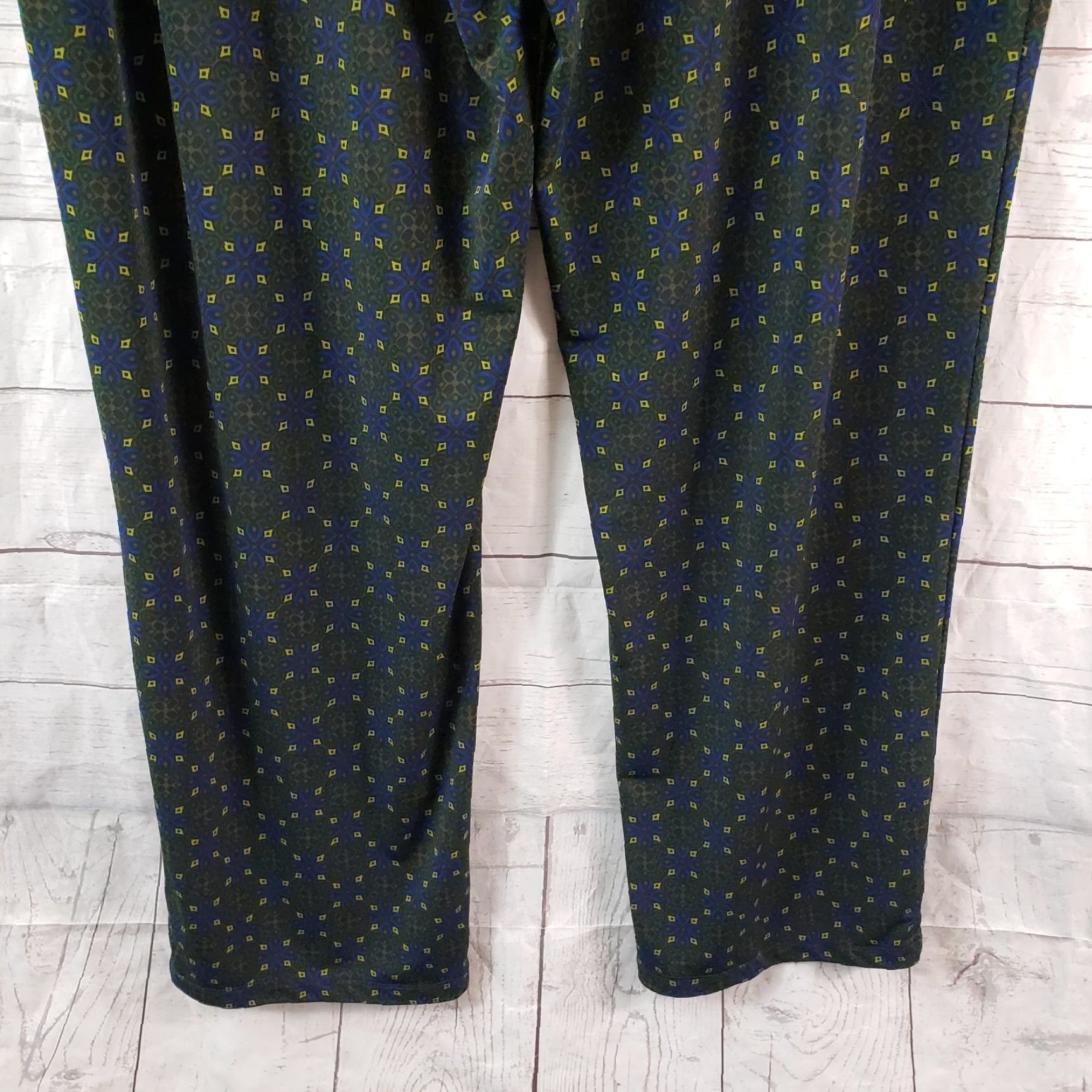 Vintage Susan Graver Womens Pull On Pants Large Green Blue High Rise Pants Women L Green Blue High Rise Size 36" / US 14 / IT 50 - 5 Thumbnail