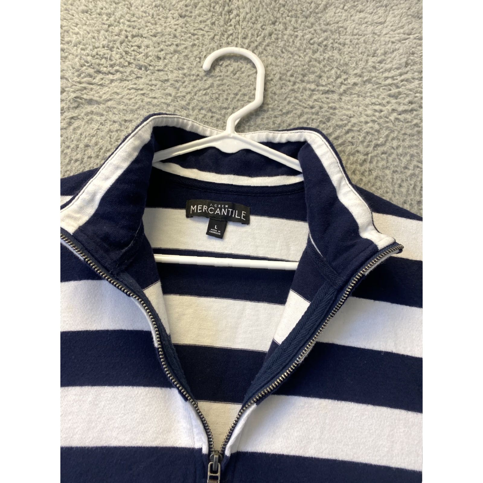 Vintage J Crew Women's Sweater Long Sleeve Mock Neck 1/4 Zip Pullover Casual Fall Winter Blue White 90s Size L / US 10 / IT 46 - 3 Thumbnail