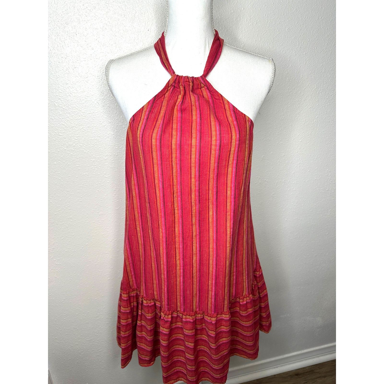 BCBGeneration BCBG Generation Halter Mini Dress XS Pink Striped Sleeveless Size XS / US 0-2 / IT 36-38 - 1 Thumbnail