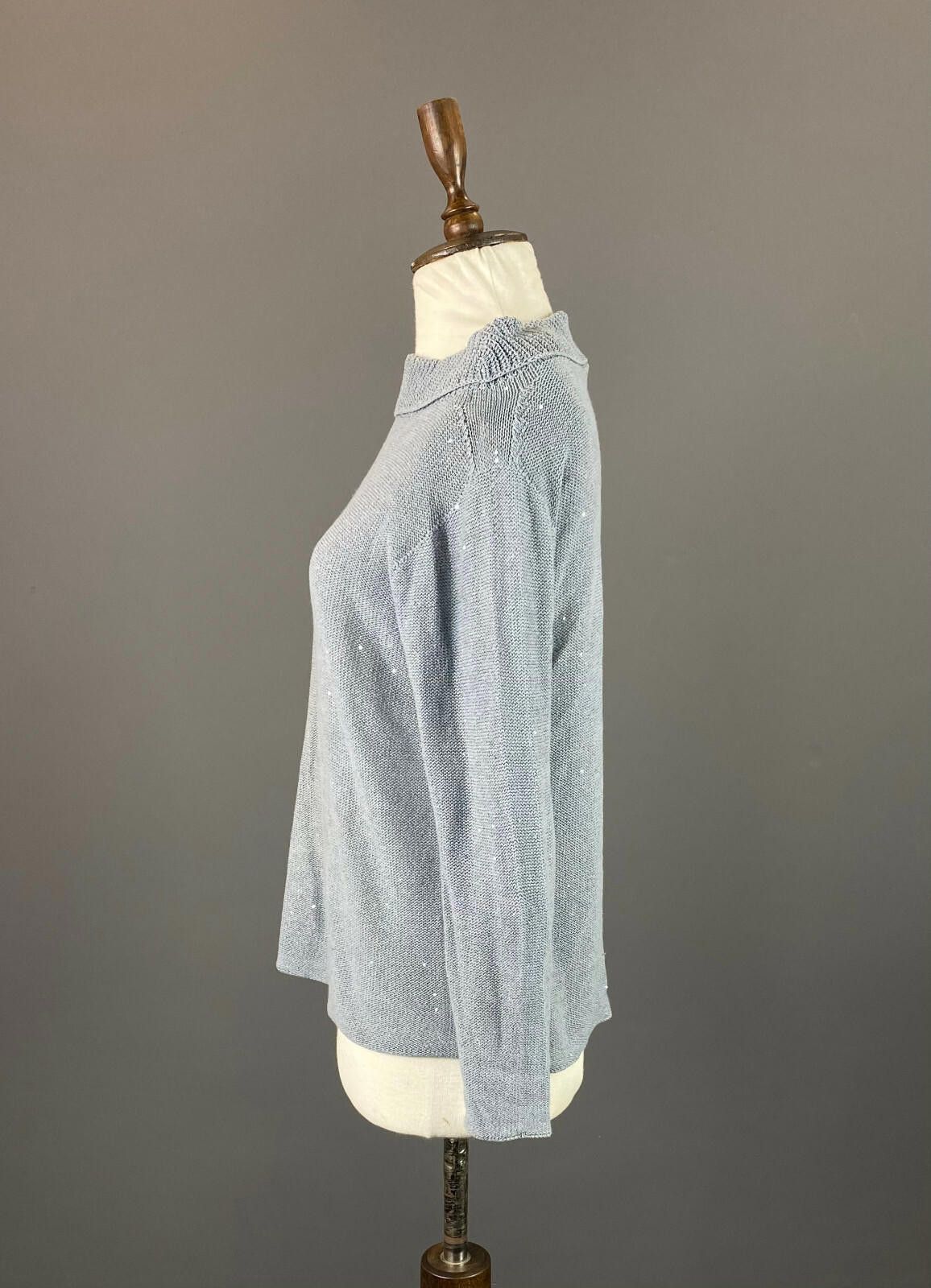 Designer Ladies Fabiana Filippi Blue Linen Knited Sweater Size 46/L Size M / US 6-8 / IT 42-44 - 4 Thumbnail