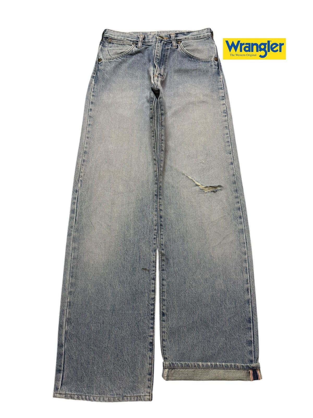 Wrangler Vintage 90s Wrangler Selvedge Faded Wash Distress Wide Leg Size 27" / US 4 / IT 40 - 1 Thumbnail
