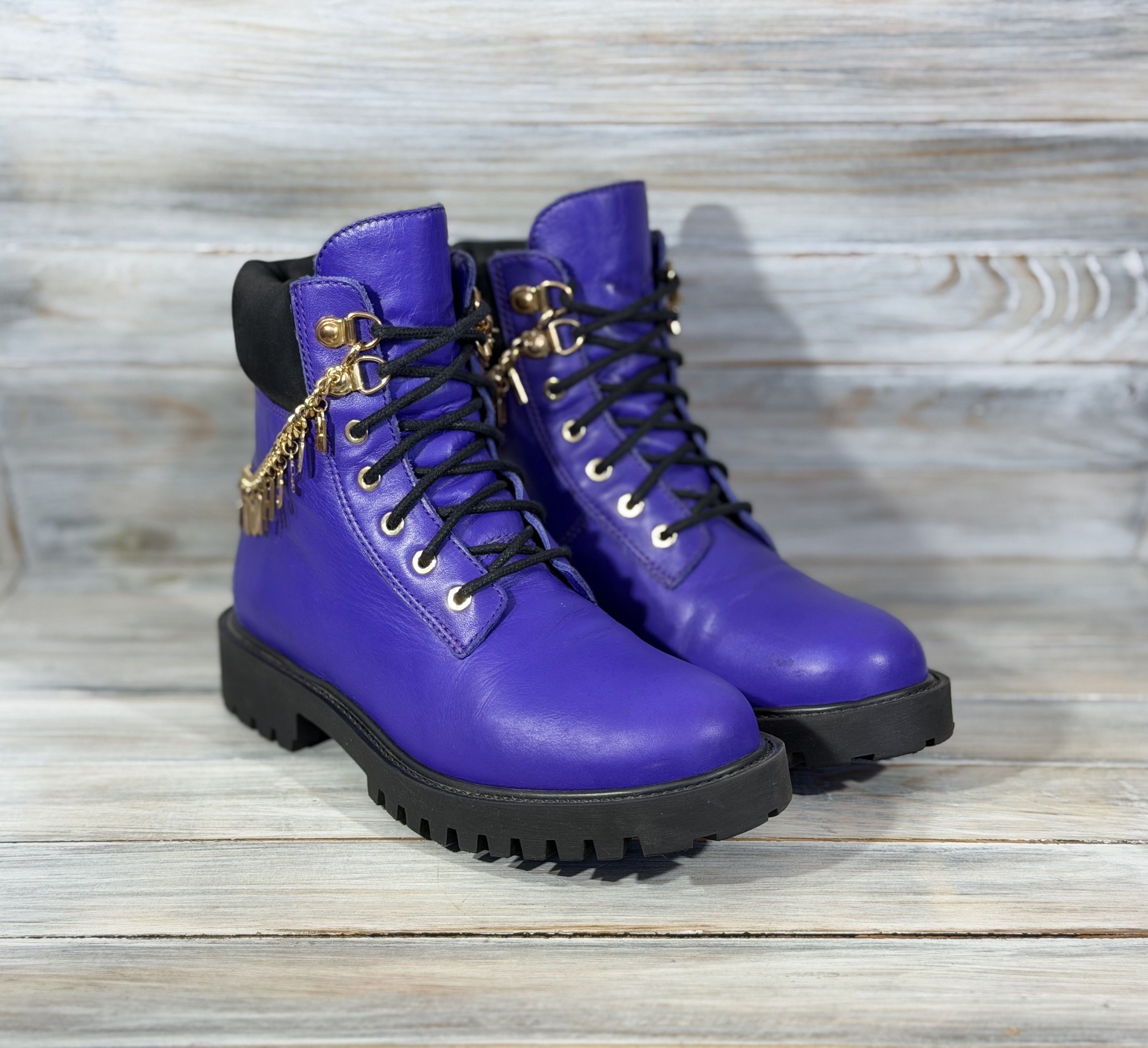 H&M × Moschino H&M x MOSCHINO Leather Boots Ankle Gold Chain LimitedEdition Size US 8 / IT 38 - 20 Thumbnail