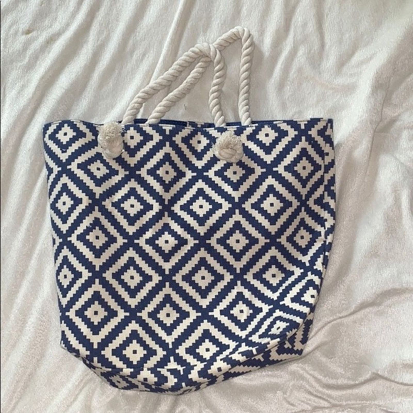 Other Summer and Rose Blue and White Chevron Tote Bag | Sz OS Size ONE SIZE - 2 Thumbnail