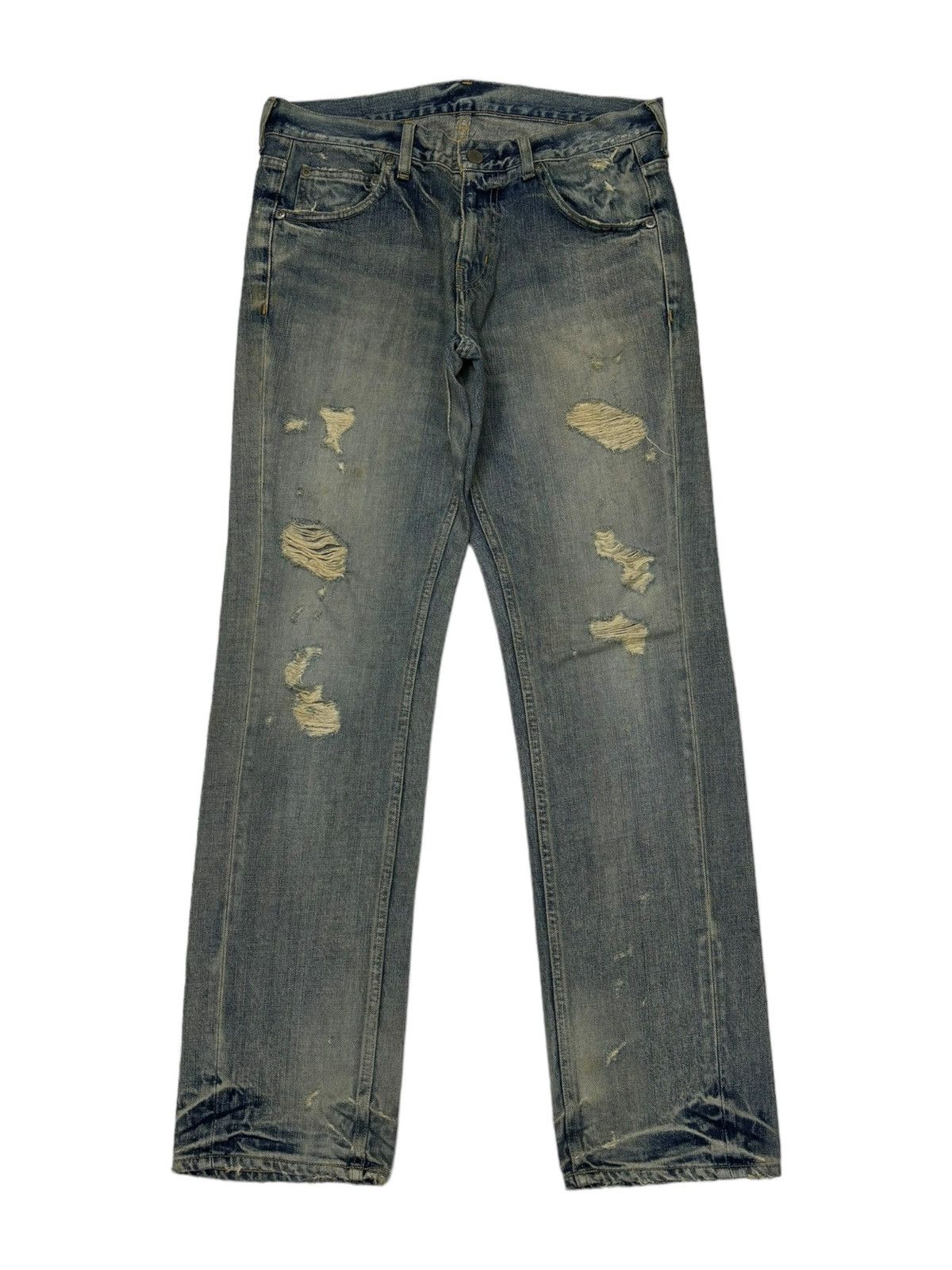 image of Archival Clothing x Beauty Beast Vintage Hare Rockstar Distressed Denim Jeans in Blue (Size 32)