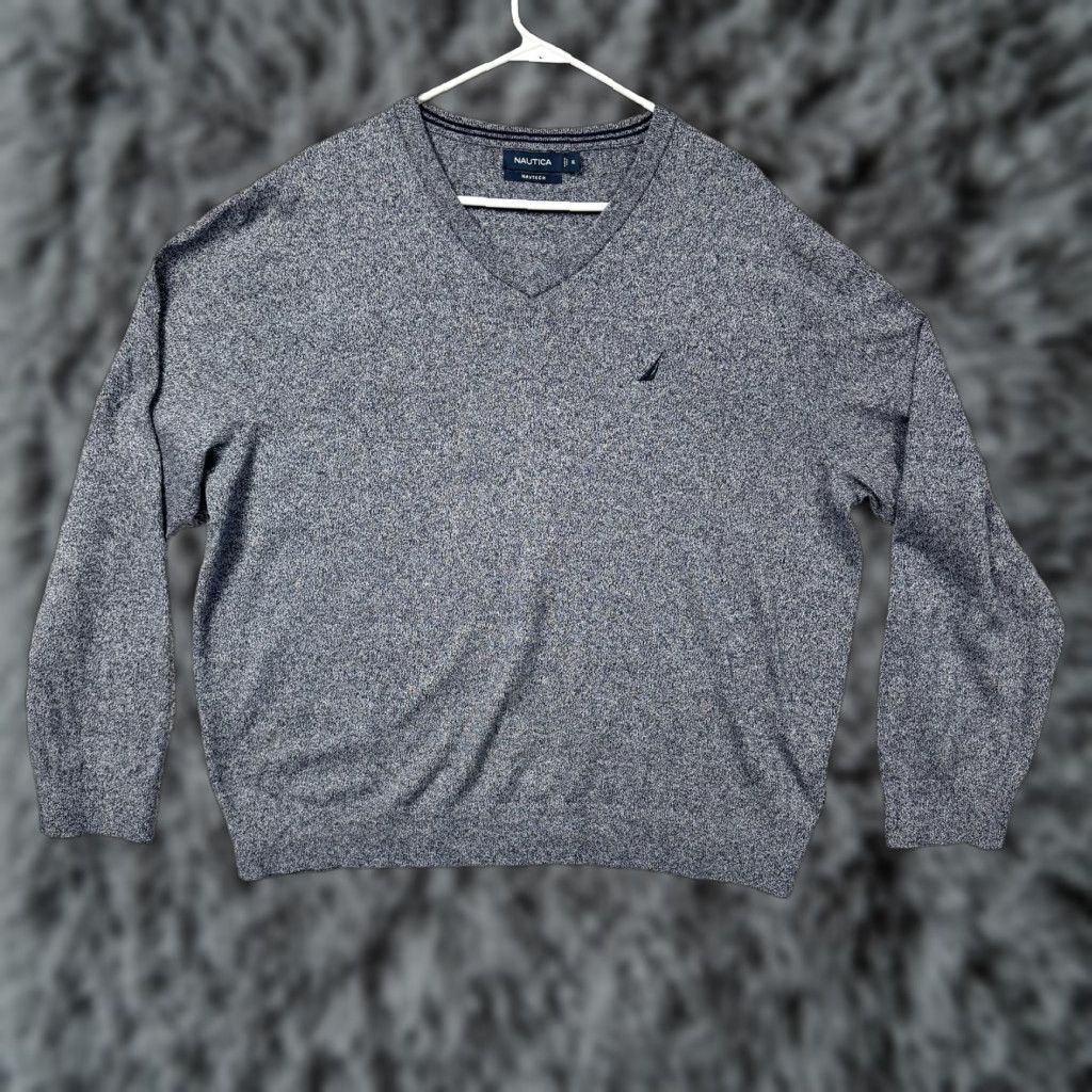 Nautica Nautica Sweater Mens XL Gray V-Neck Navtech Pullover Knit Sailboat Logo Classic Knit Shirt Size US XL / EU 56 / 4 - 1 Thumbnail