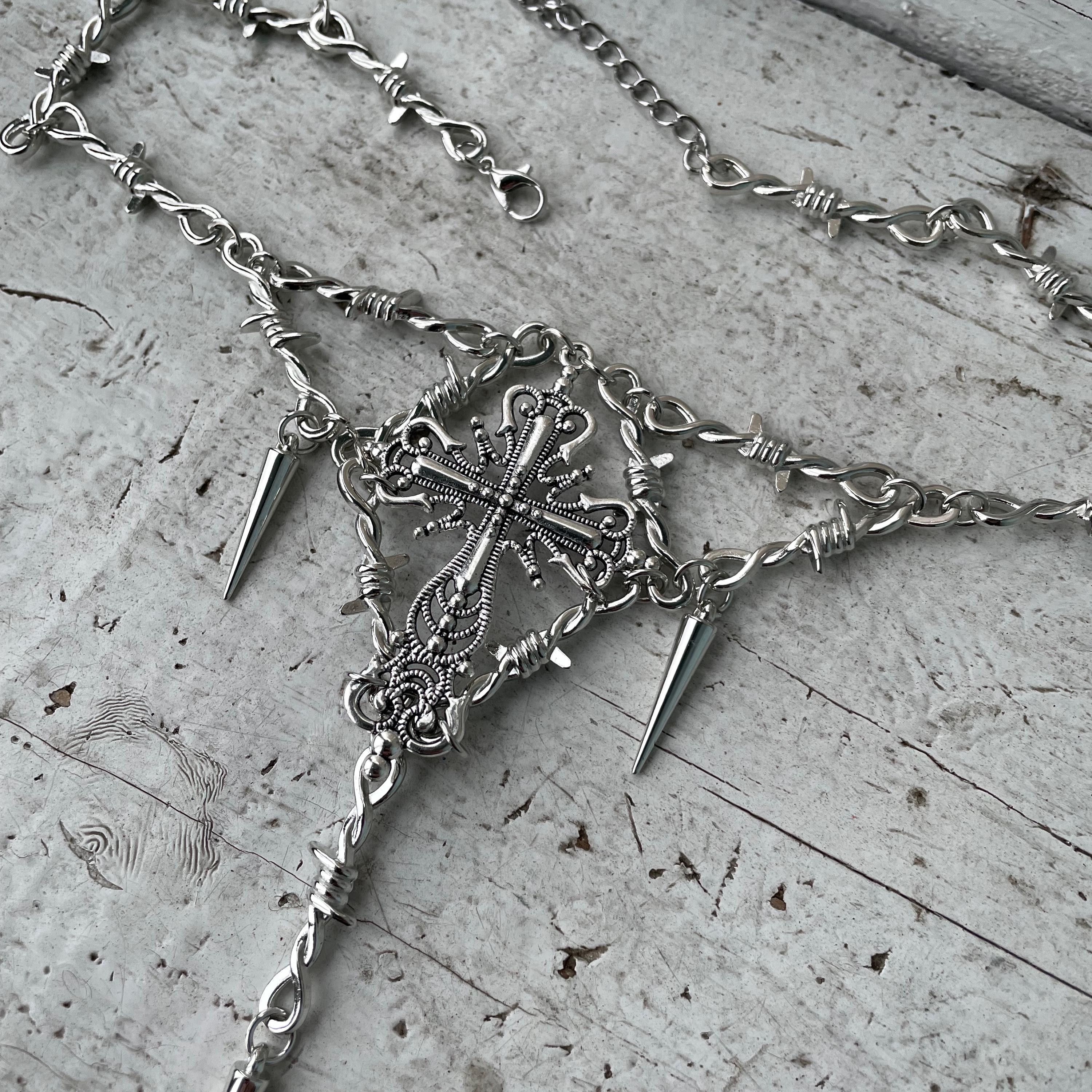 Other Goth Cross Necklace y2k drunge alt opium Rare gift Size ONE SIZE - 2 Thumbnail