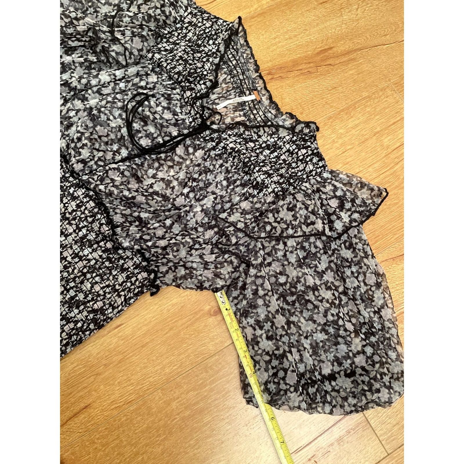 Free People Free People Blouse Shirt Women S Floral Print Sheer Cropped Balloon Sleeve Gray Blue Smocked Beatrice Puffy Small Size S / US 4 / IT 40 - 7 Thumbnail