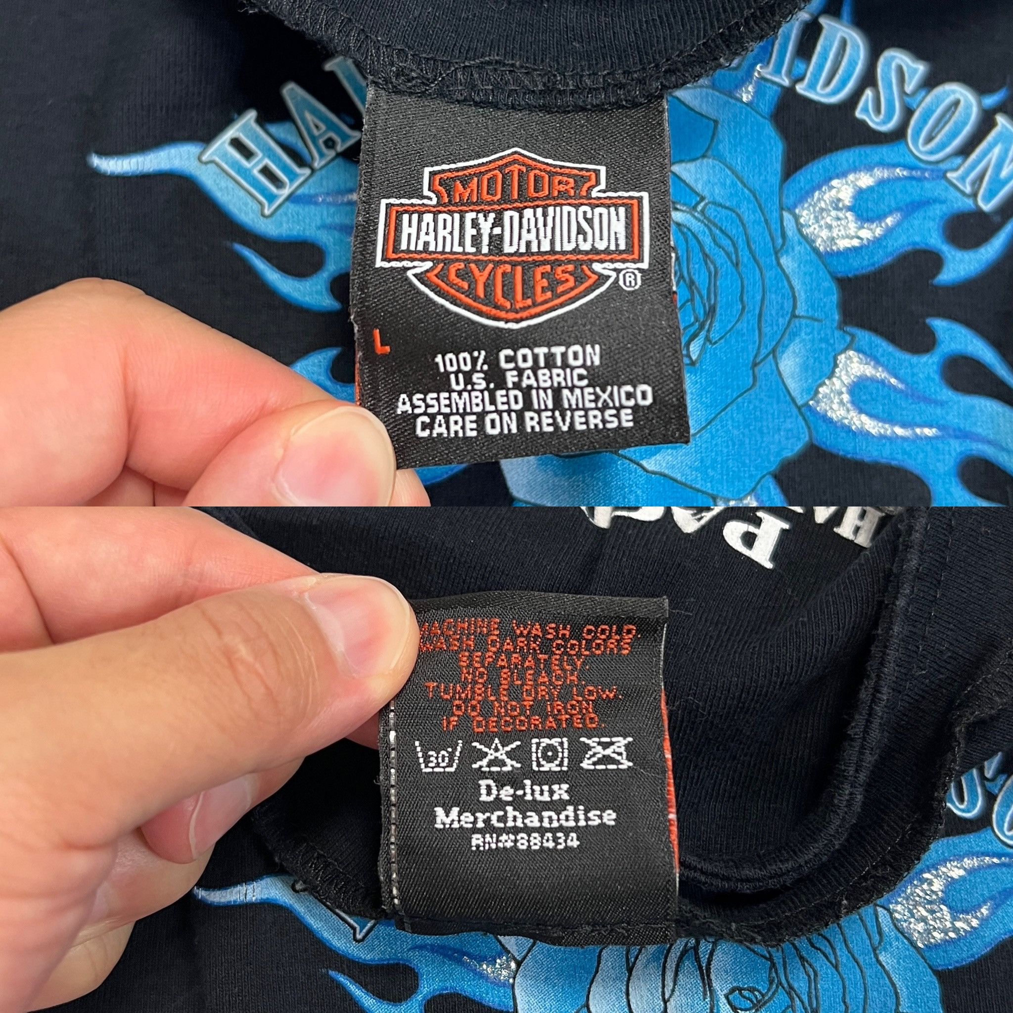 Harley Davidson 90s Blue Flame Hawaii Long Sleeve T-Shirt