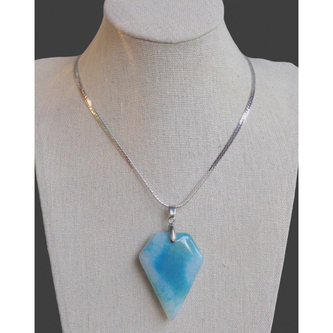 Other Chunky Dyed Blue Stone Pendant Necklace Silver Tone Chain Size ONE SIZE - 1 Thumbnail