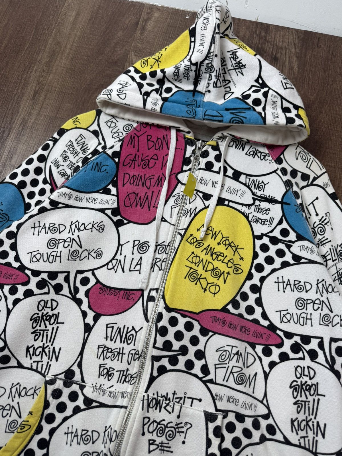 Stussy VINTAGE STUSSY SPEECH BUBBLE STAND FIRM FULL PRINT hoodie Size US XL / EU 56 / 4 - 4 Thumbnail