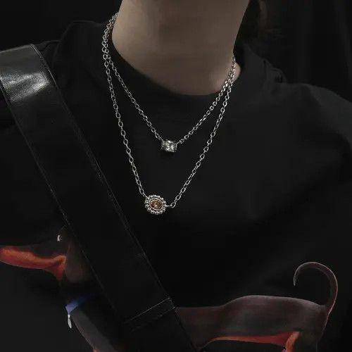 Jewelry Diamond Pendant Necklace – Round Gem, Layered Chain Size ONE SIZE - 2 Thumbnail