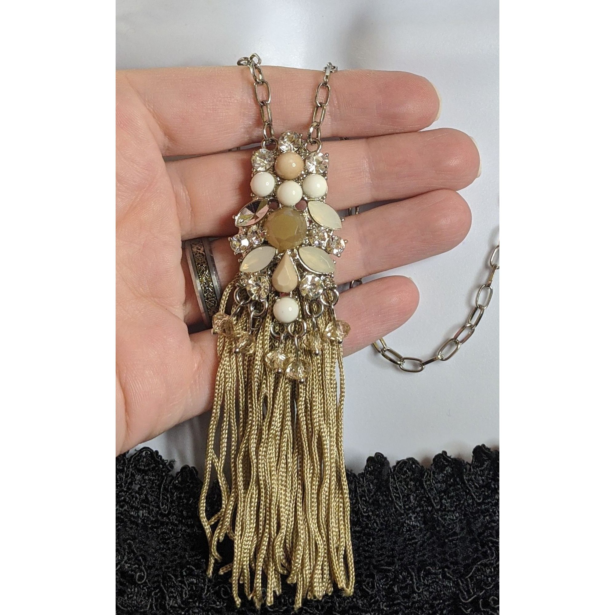 Other Vintage Y2K Gold Chain Necklace With Beaded & Rhinestone Tas Size ONE SIZE - 1 Thumbnail