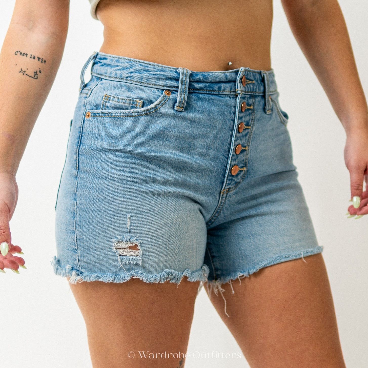 Designer Light Blue Jean High Rise Cutoff Shorts Size 27" / US 4 / IT 40 - 3 Thumbnail
