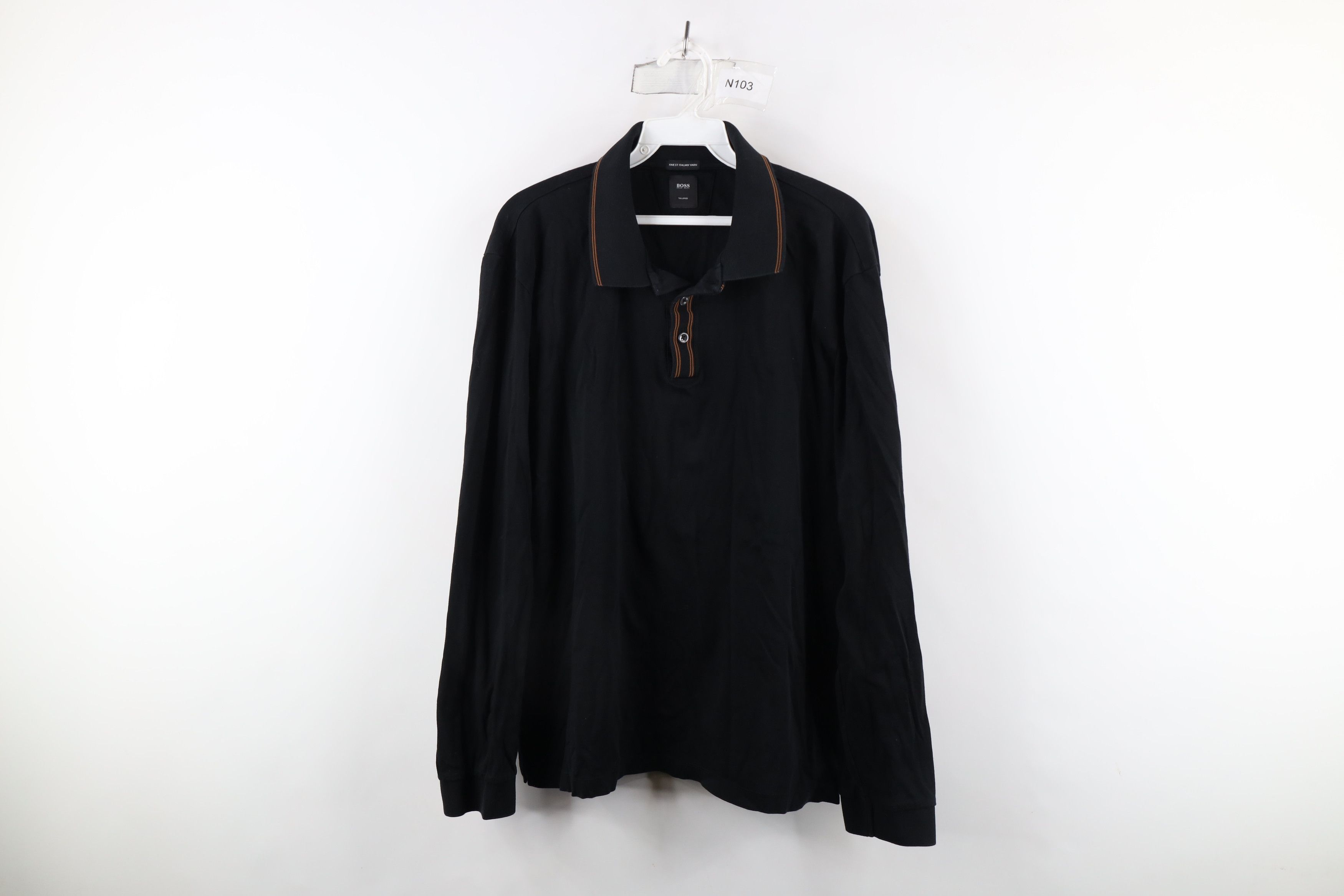Hugo Boss × Vintage Hugo Boss Italian Yarn Collared Long Sleeve Polo Black Size US XL / EU 56 / 4 - 1 Thumbnail