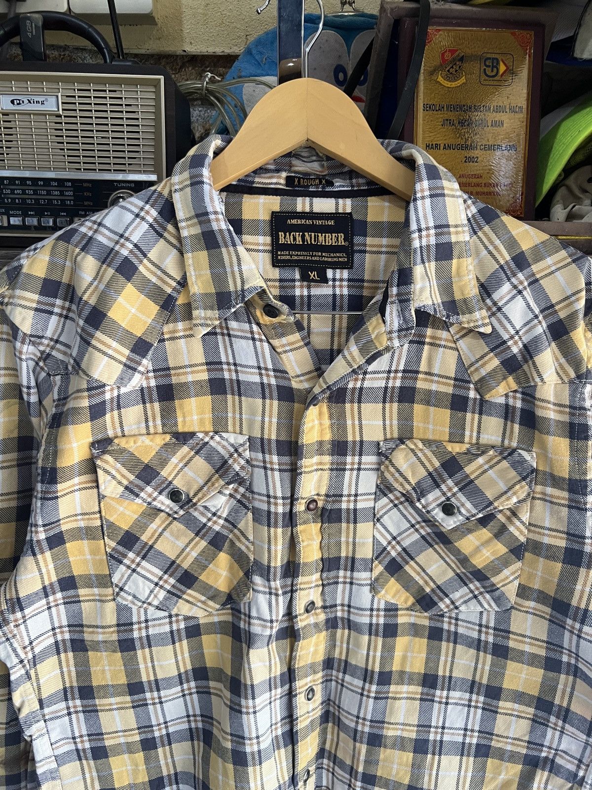 Japanese Brand 🔥Distressed Back Number X Rough X Plaid Flannel Size US M / EU 48-50 / 2 - 4 Thumbnail