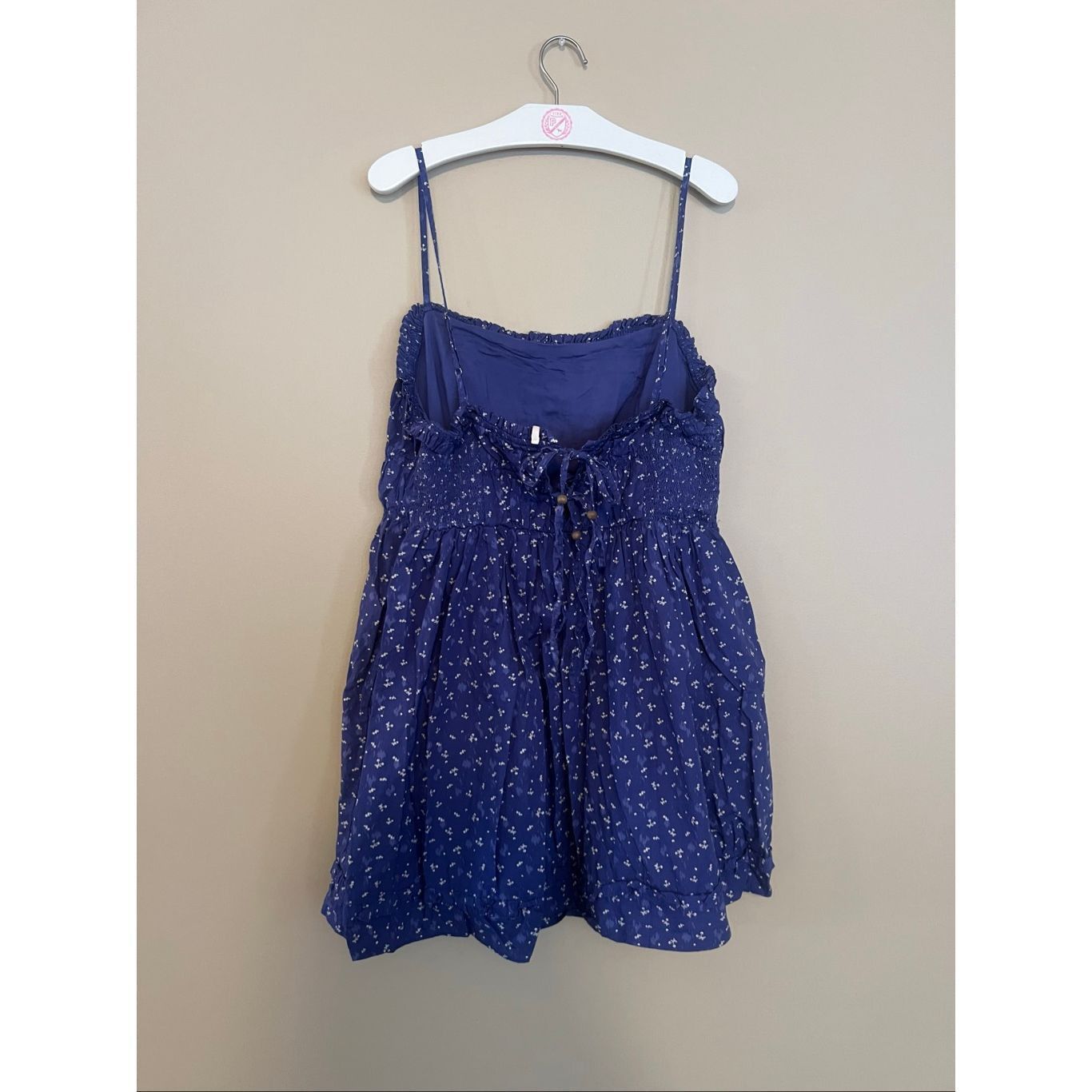 Free People Free People Blue With White Floral Print Dress With Pockets Size L / US 10 / IT 46 - 4 Thumbnail