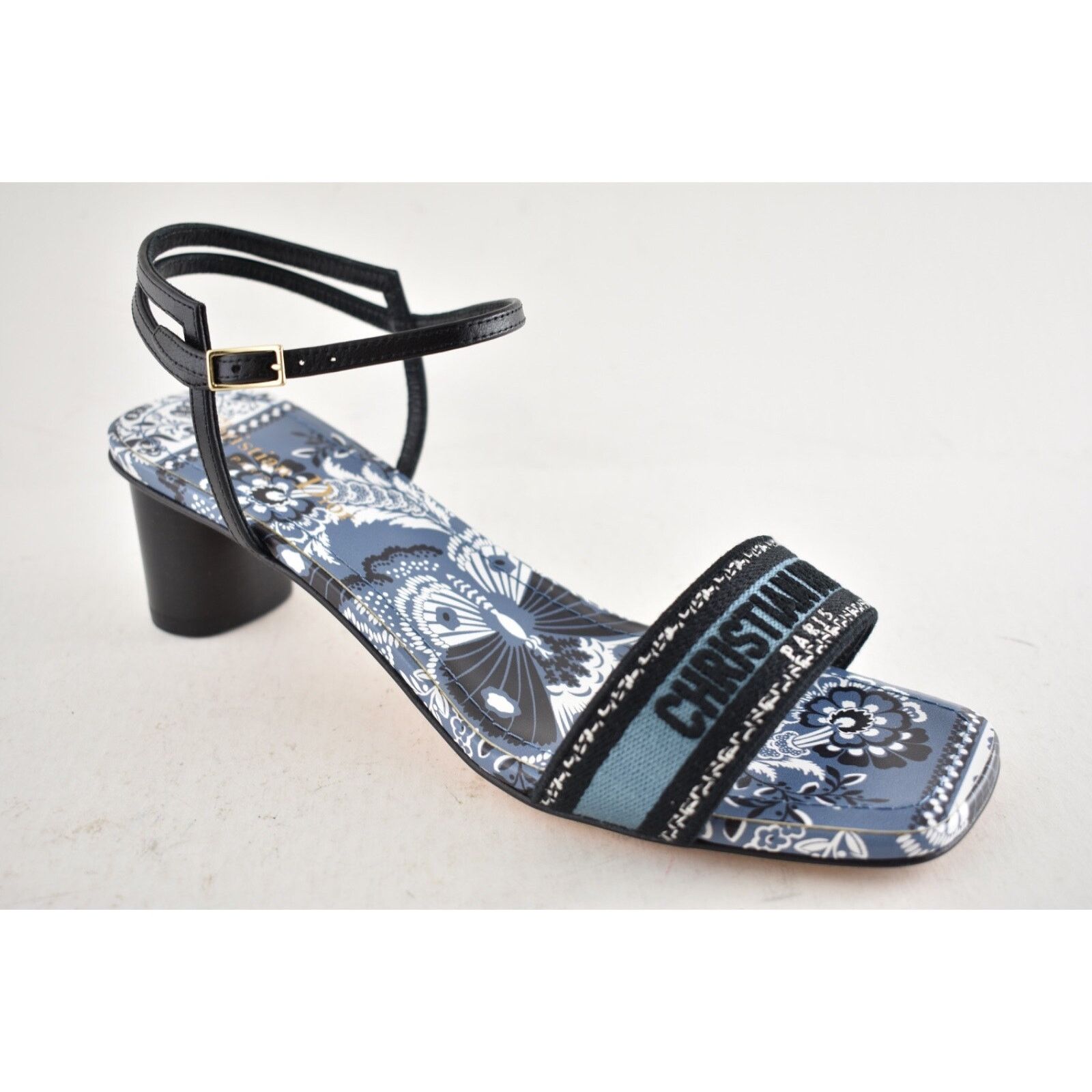 Dior Dior Bandana Embroidered Black Blue Dway Heeled Sandal Size US 10 / IT 40 - 4 Thumbnail