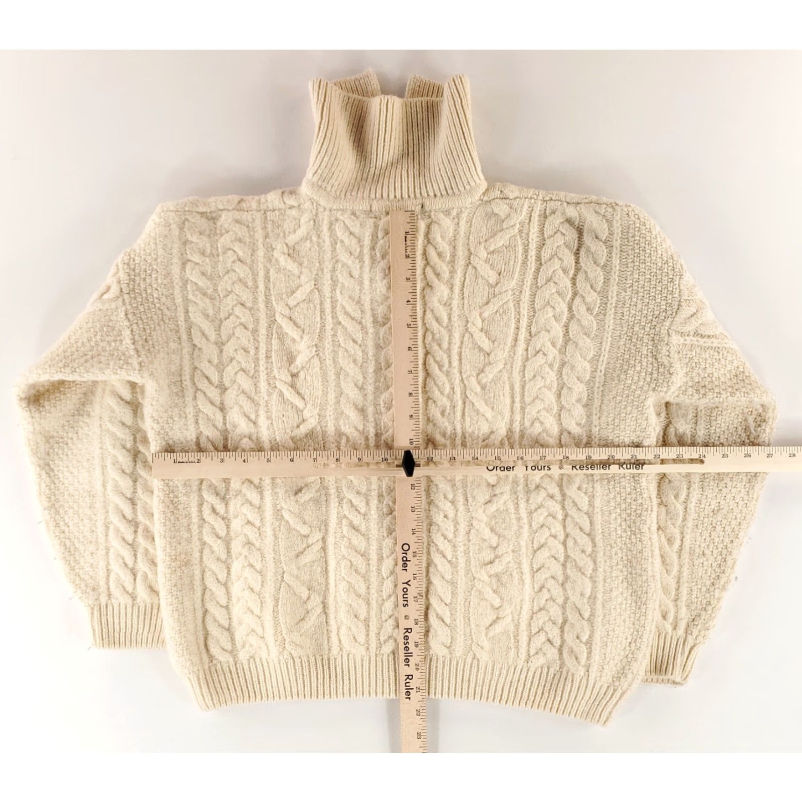 Peregrine Peregrine Mens L Wool Chunky Cable Knit Sweater Cream Ivory Shawl England Pullover Knit Size US L / EU 52-54 / 3 - 6 Thumbnail