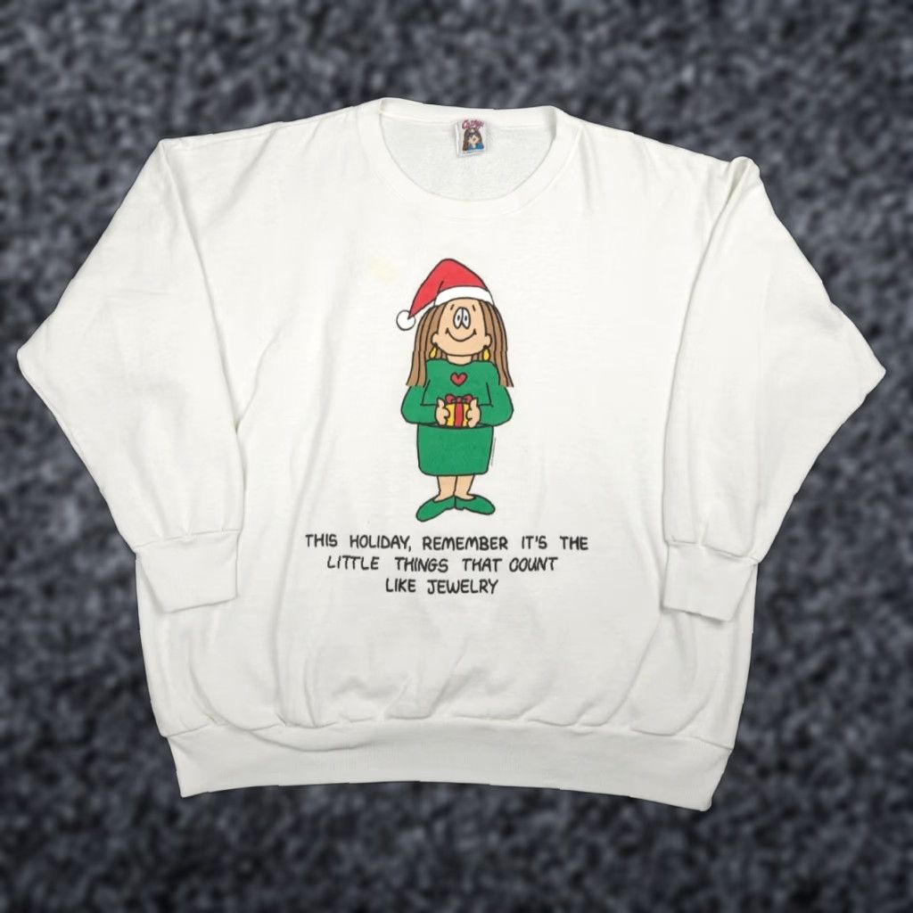 Vintage VINTAGE Cathy Christmas Crewneck Sweatshirt 3X White Women Pullover Winter Long Sleeve Crew Neck Cartoon Size XXL / US 16-18 / IT 52-54 - 1 Thumbnail