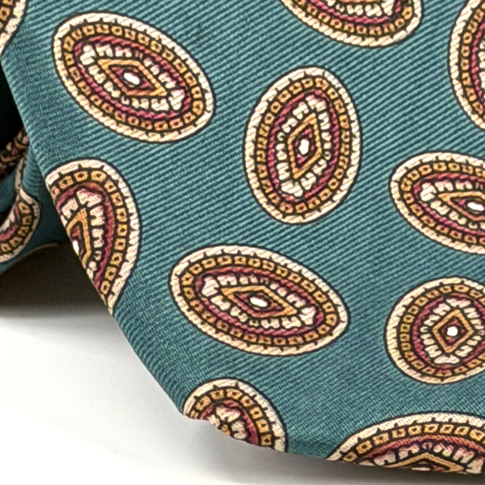 Halston Vintage 90s Halston Blue Green Foulard Geometric Silk Tie Size ONE SIZE - 2 Thumbnail