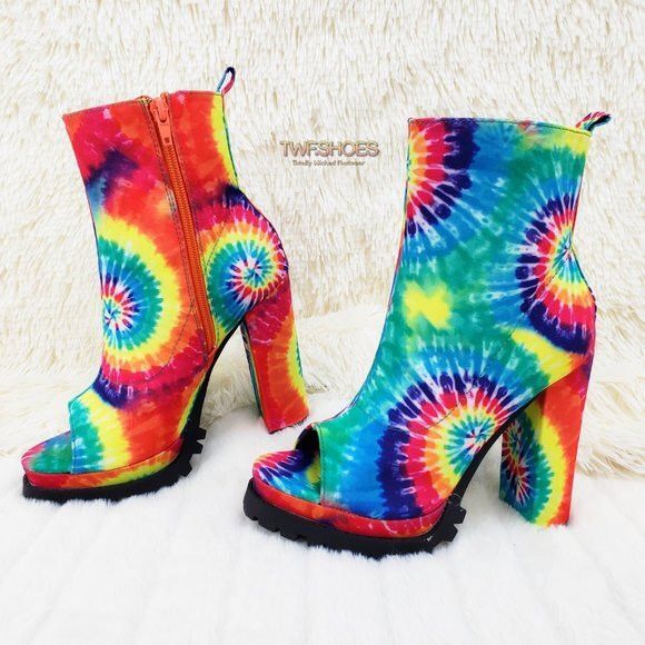Other Trippin Colorful Tie Dye Open Toe Chunky Platform Heel Ankle Size US 7.5 / IT 37.5 - 1 Thumbnail