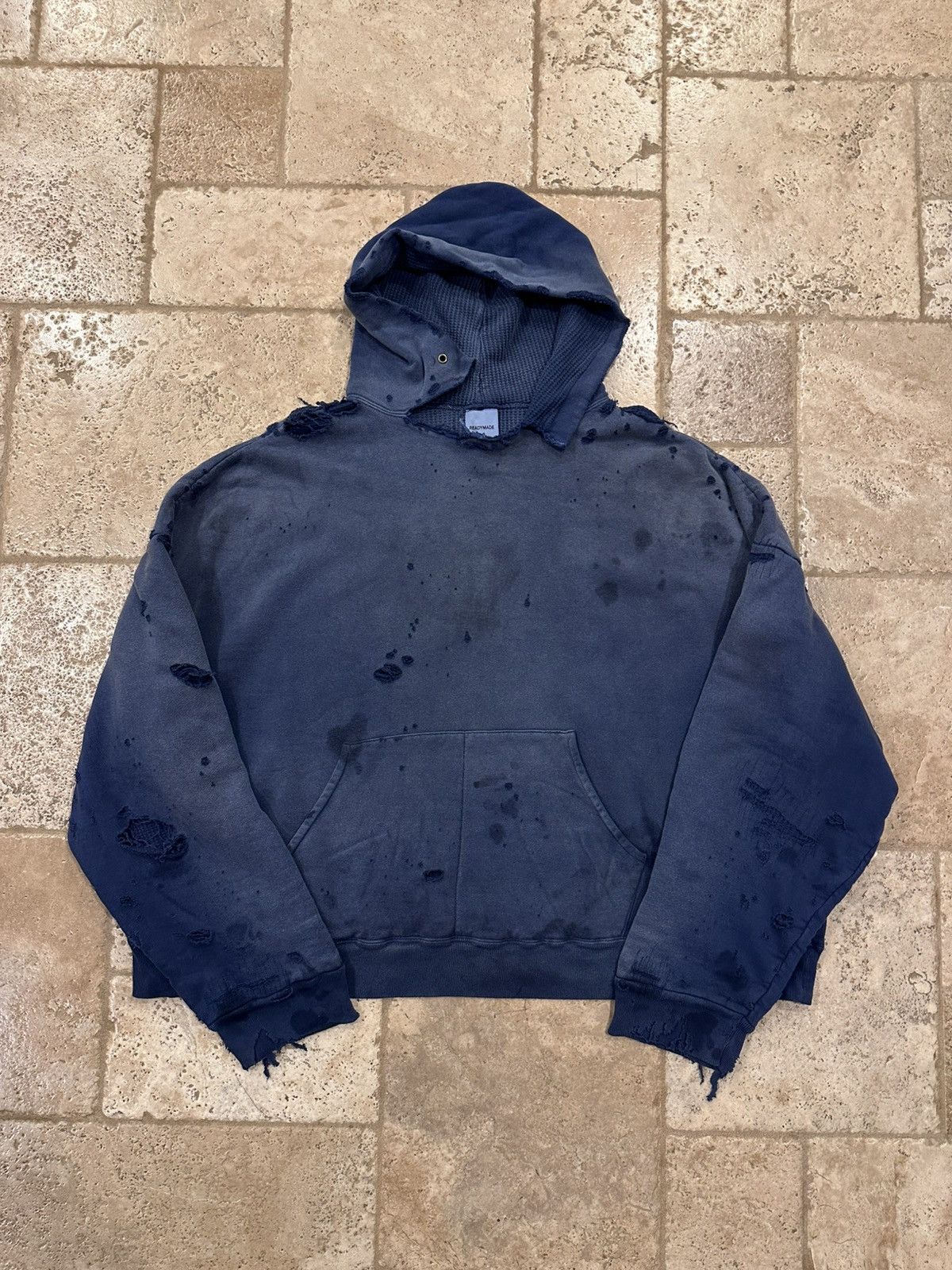 READYMADE Readymade Navy Washed Distressed Dirty Double Layered Hoodie Size US M / EU 48-50 / 2 - 4 Thumbnail